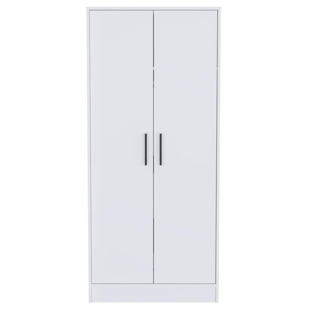 White 2-Door Armoire with Hidden Drawer and Cabinet