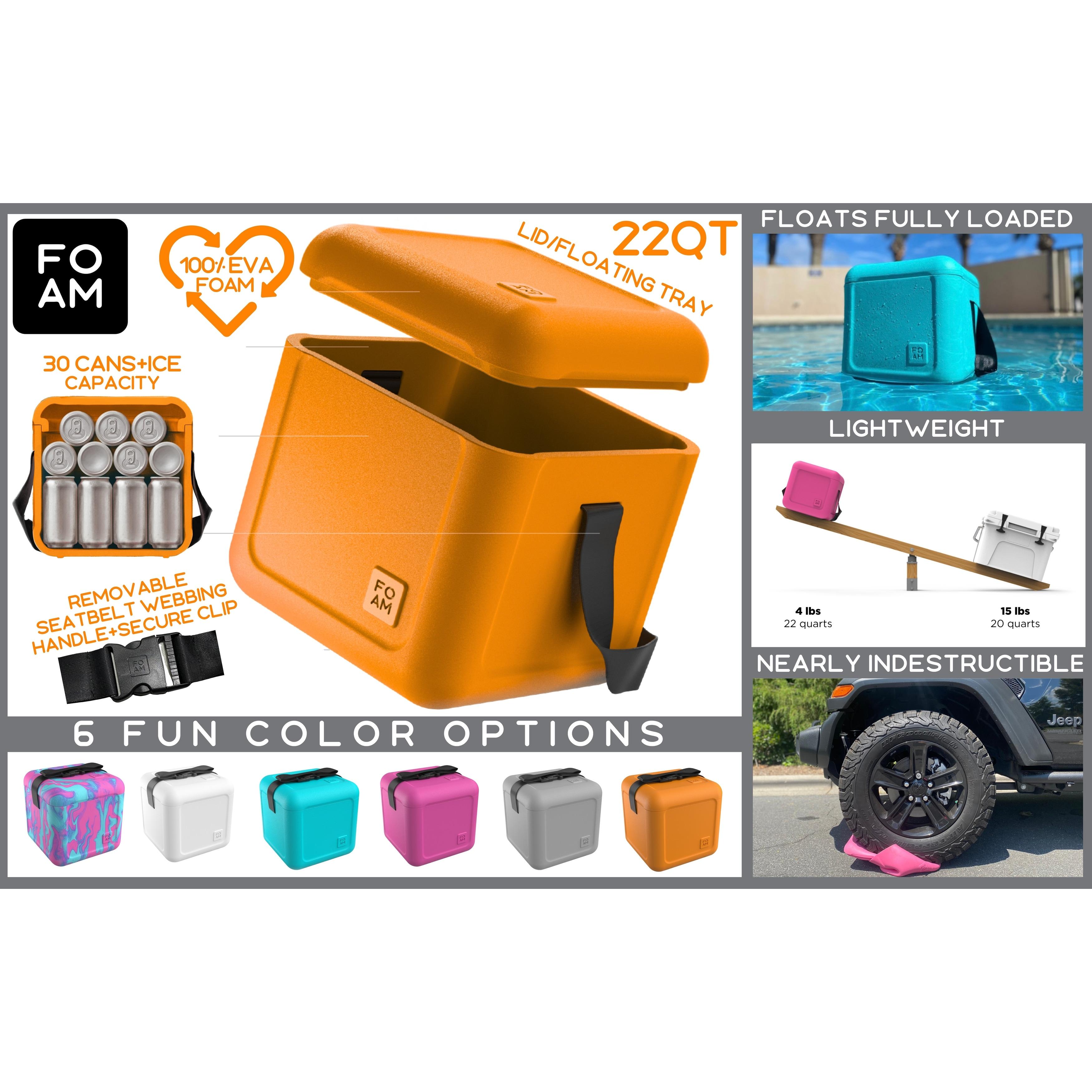 FOAM FOAM Portable 22 Quart EVA Lightweight Beach Rigid Hybrid Soft Side Cooler that Holds 30 Cans & Ice