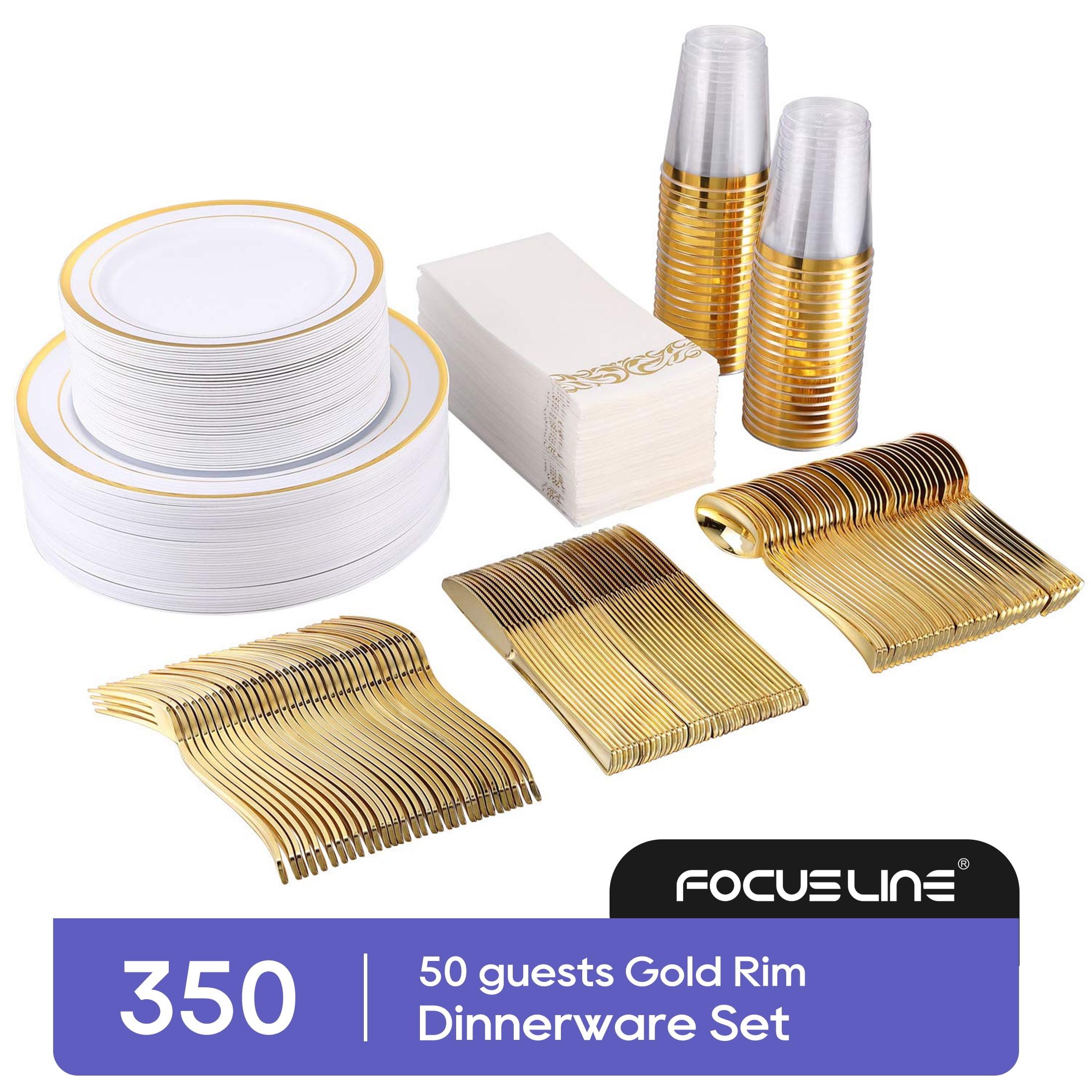 Gold Rim Disposable Dinnerware Set for 50 Guests