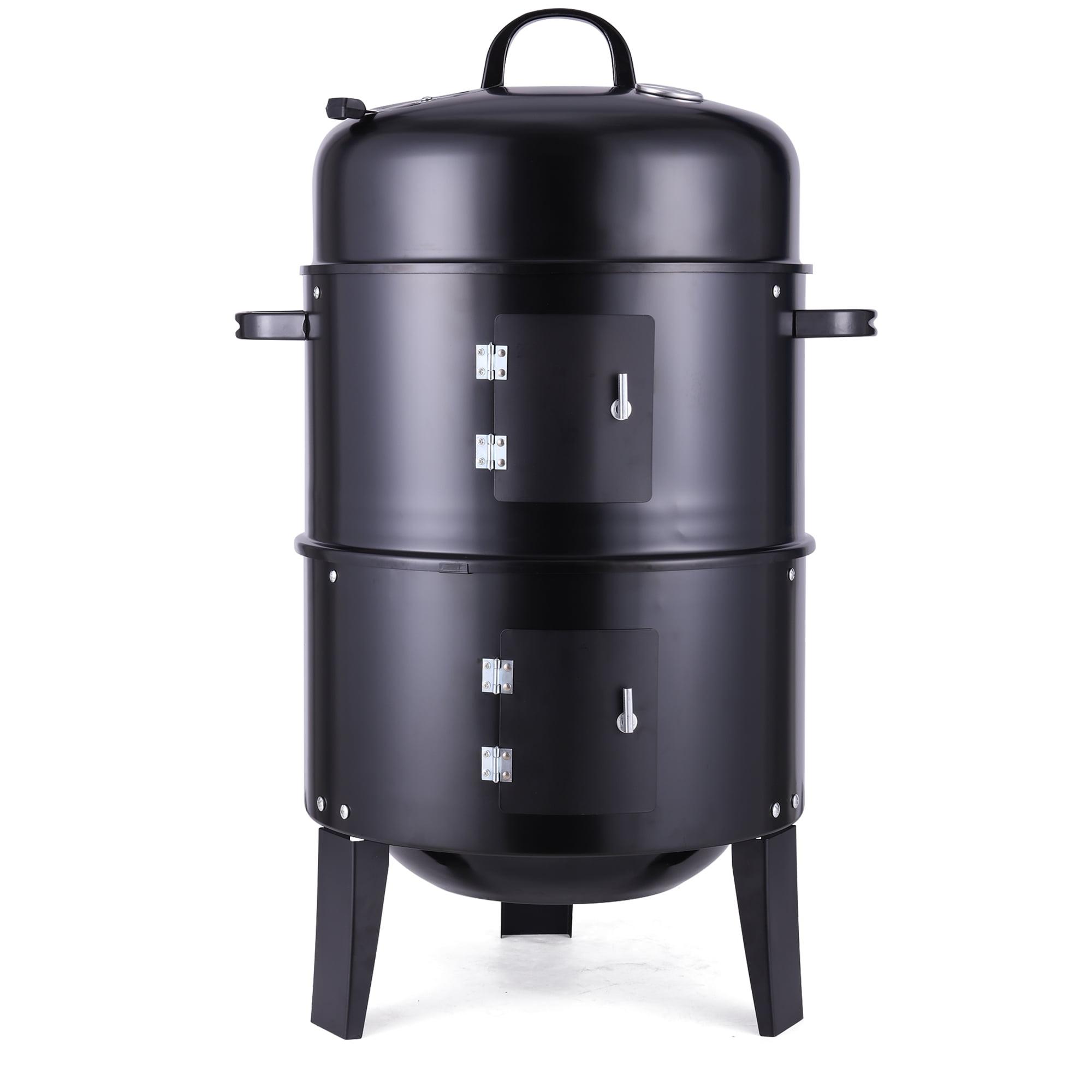 Zateety Vertical Charcoal BBQ Smoker, 3-in-1 16" Round Charcoal Barbecue Grill with 2 Cooking Area, and Thermometer for Outdoor Camping Picnic Backyard Cooking, Black