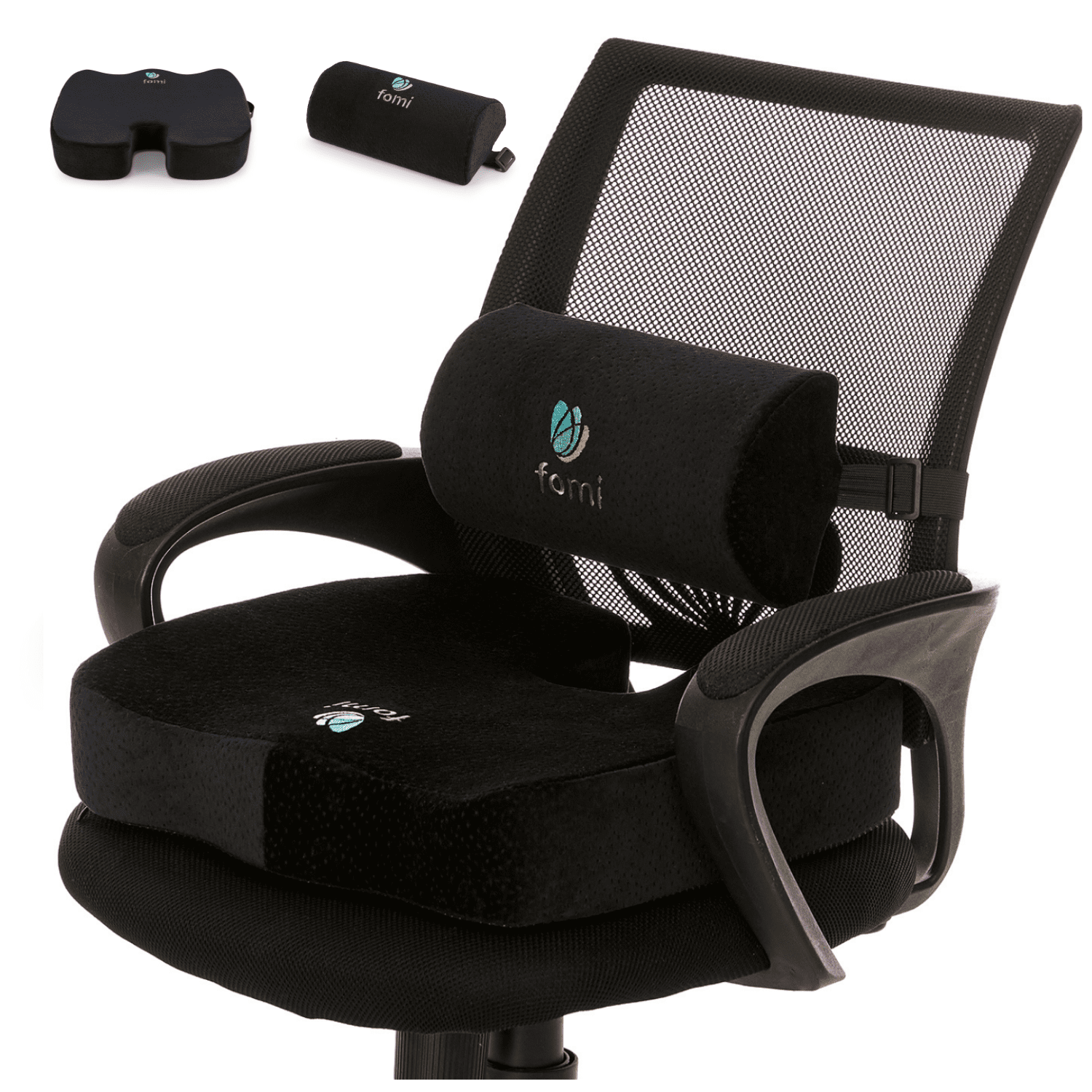 FOMI Black Memory Foam Seat Cushion and Lumbar Support Set