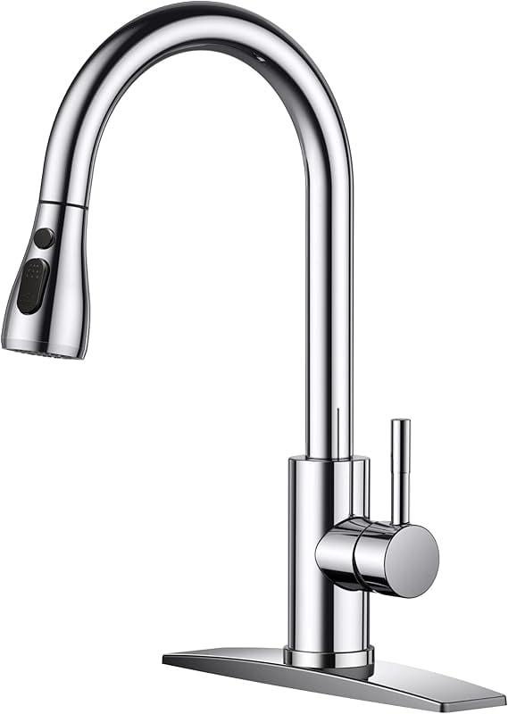 FORIOUS Kitchen Faucets, Brushed Nickel Kitchen Faucet with Pull Down Sprayer, High Arc Single Handle Stainless Steel Sink Faucets 1 or 3 Hole, Kitchen Sink Faucets for Farmhouse Camper Laundry Rv Bar