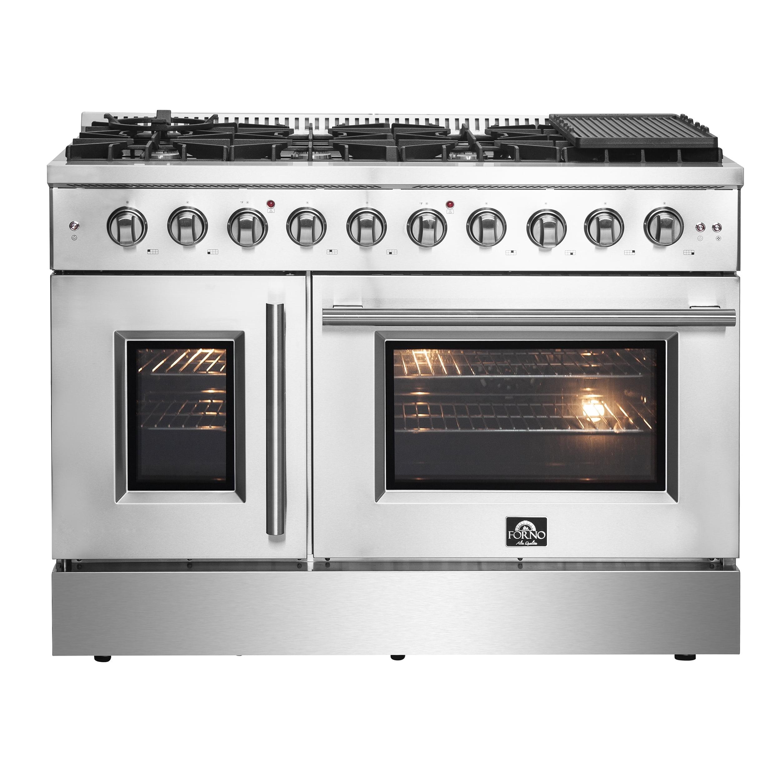 48" Stainless Steel Freestanding French Door Gas Range with Griddle