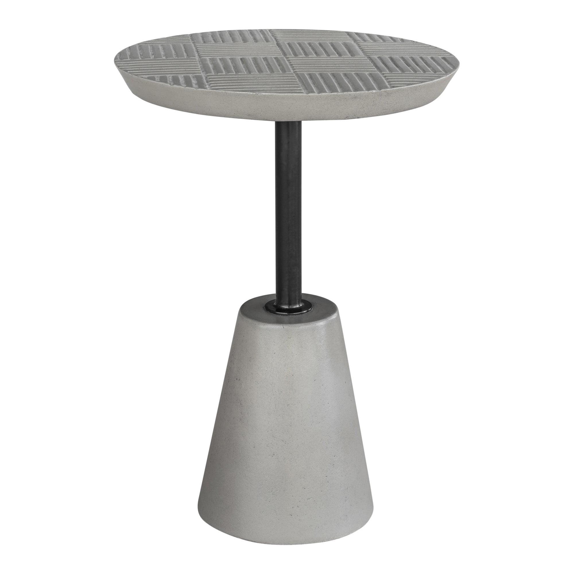 Contemporary Black Round Outdoor Accent Table in Steel & Concrete