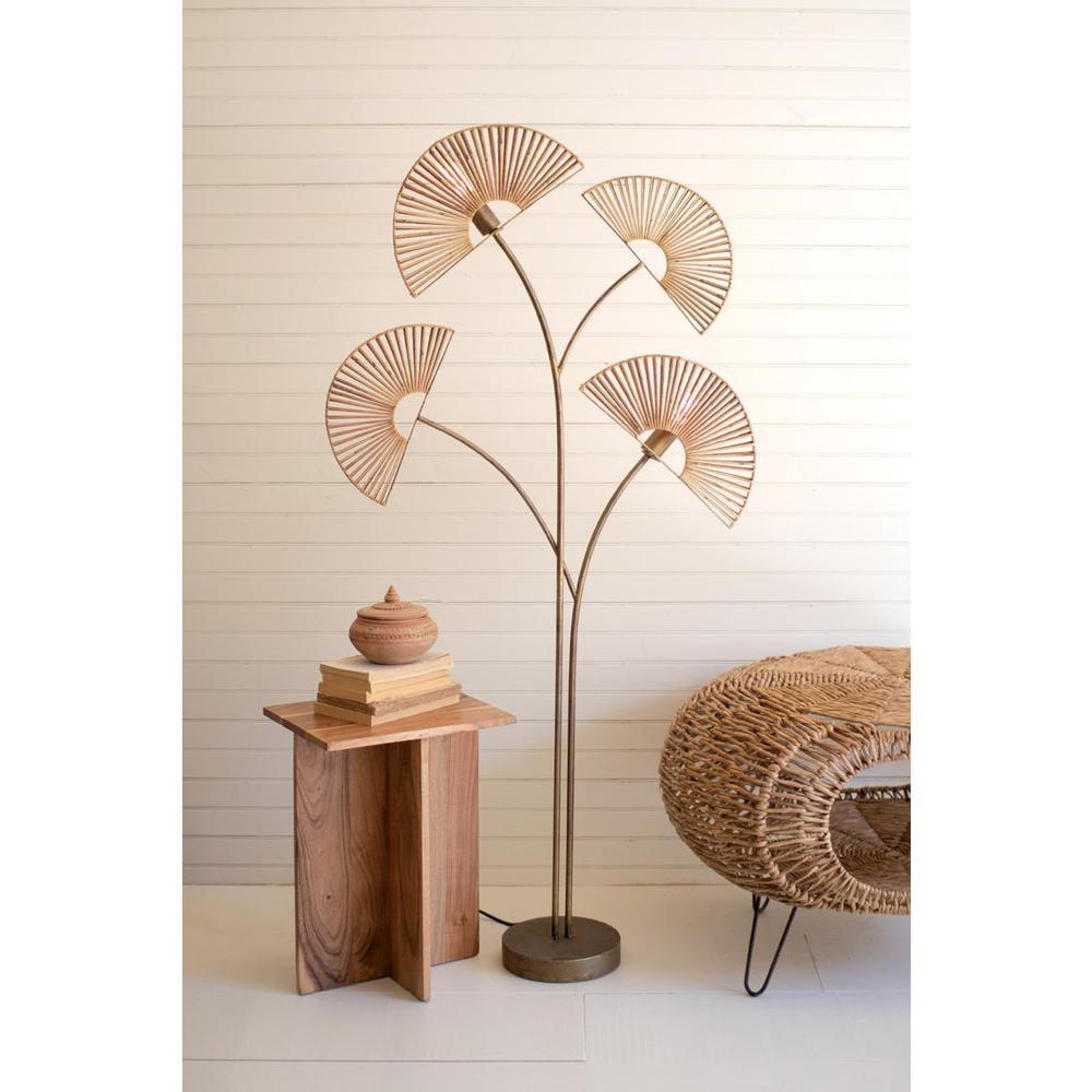 Tropical Fanfare Antique Brass 4-Light Bamboo Floor Lamp