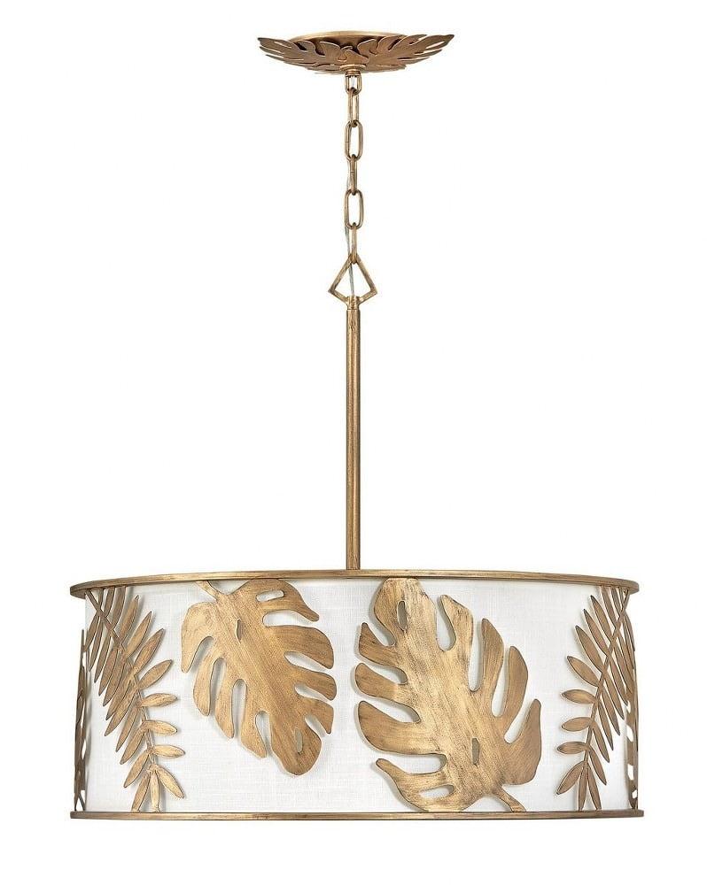 Elysian Gold 5-Light LED Drum Chandelier with White Linen Shade