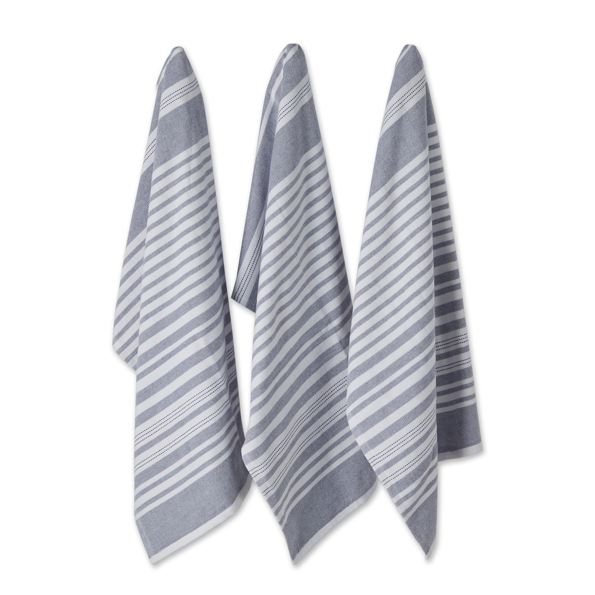 French Blue Cotton Terry Stripe Dishtowel Set, 18x28, 3 Piece