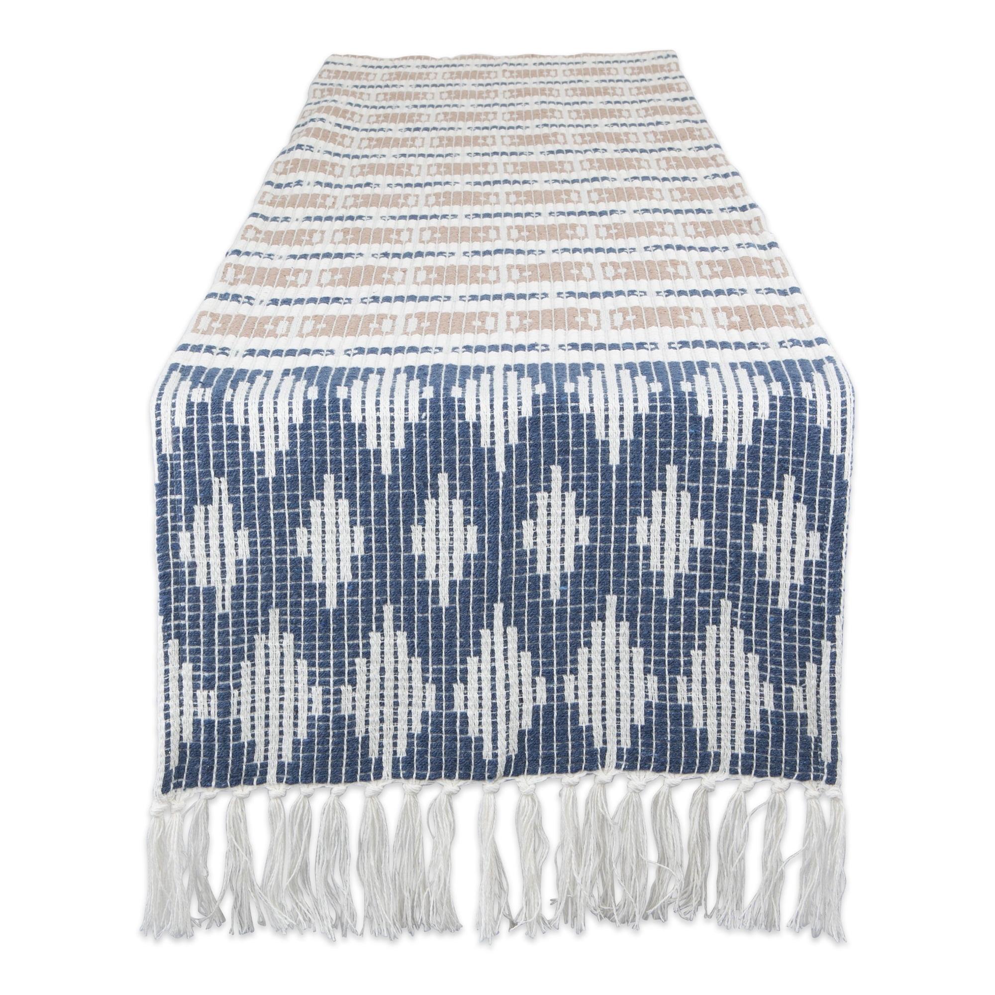 French Blue and Stone Cotton Southwest Table Runner 15x72