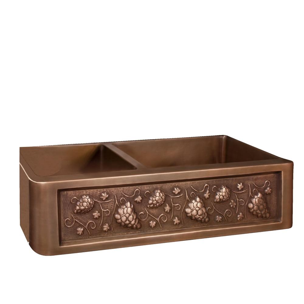 Concord 33'' L Farmhouse / Apron Double Bowl Copper Kitchen Sink