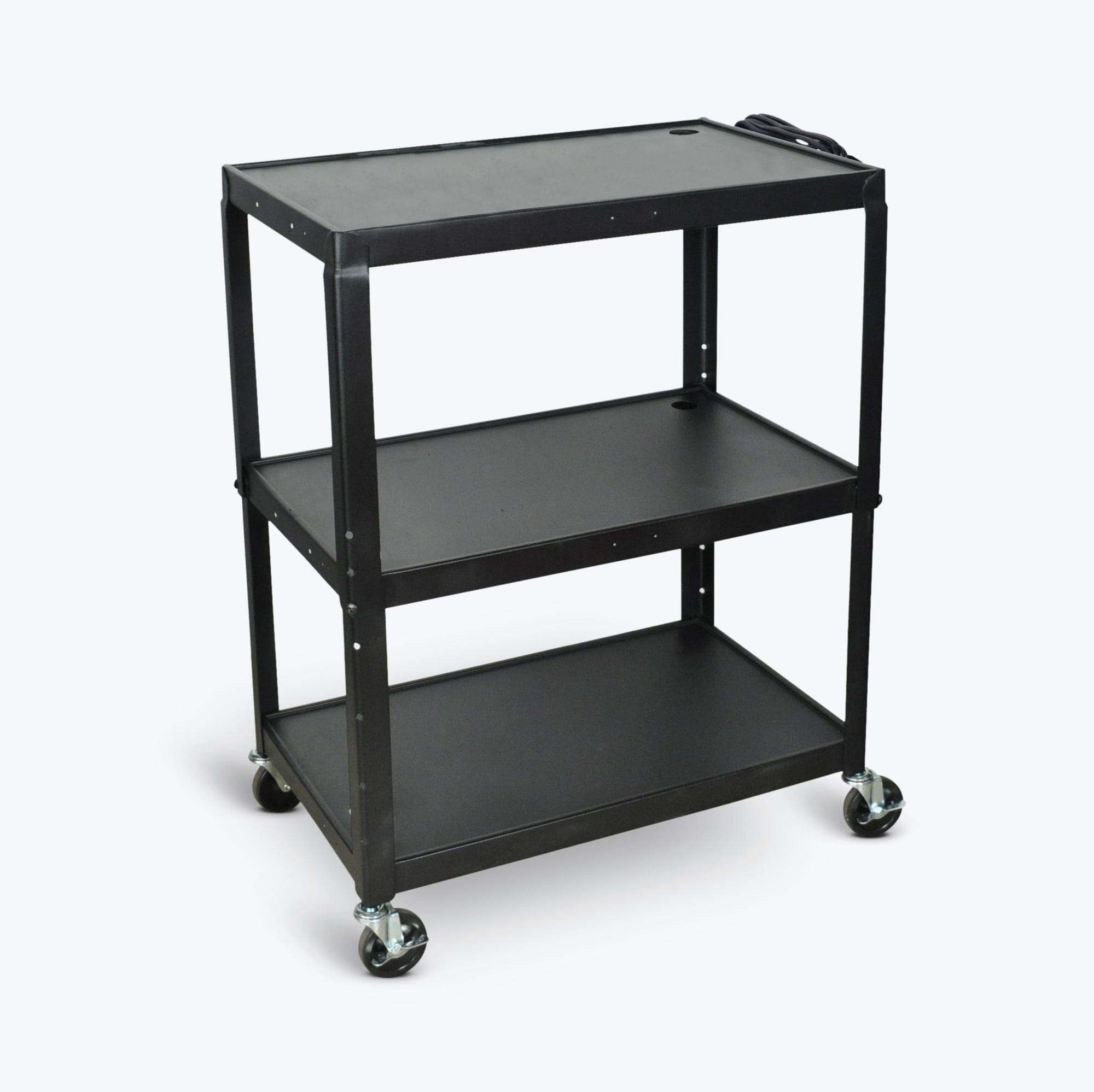 Black Adjustable Steel AV Cart with Keyboard Shelf