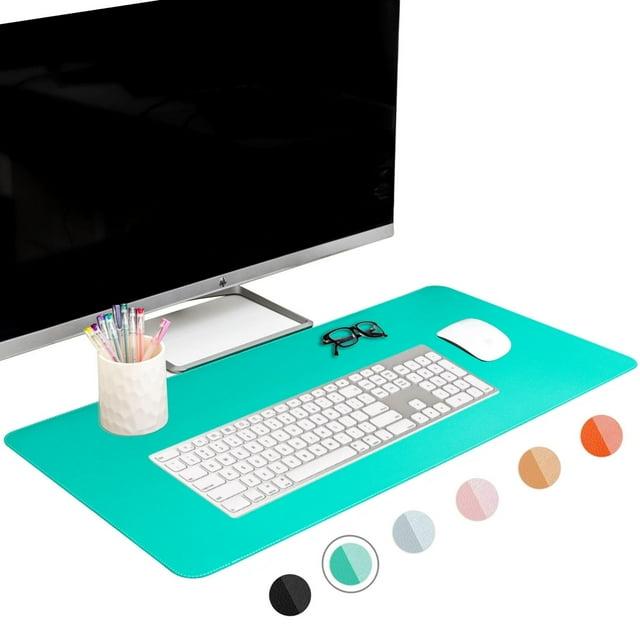 FTC PU Leather Desk Pad and Blotter, Non-Slip Flannelette Base, Stitched, Mouse and Writing Mat - 31.5” x 15.75” Turquoise
