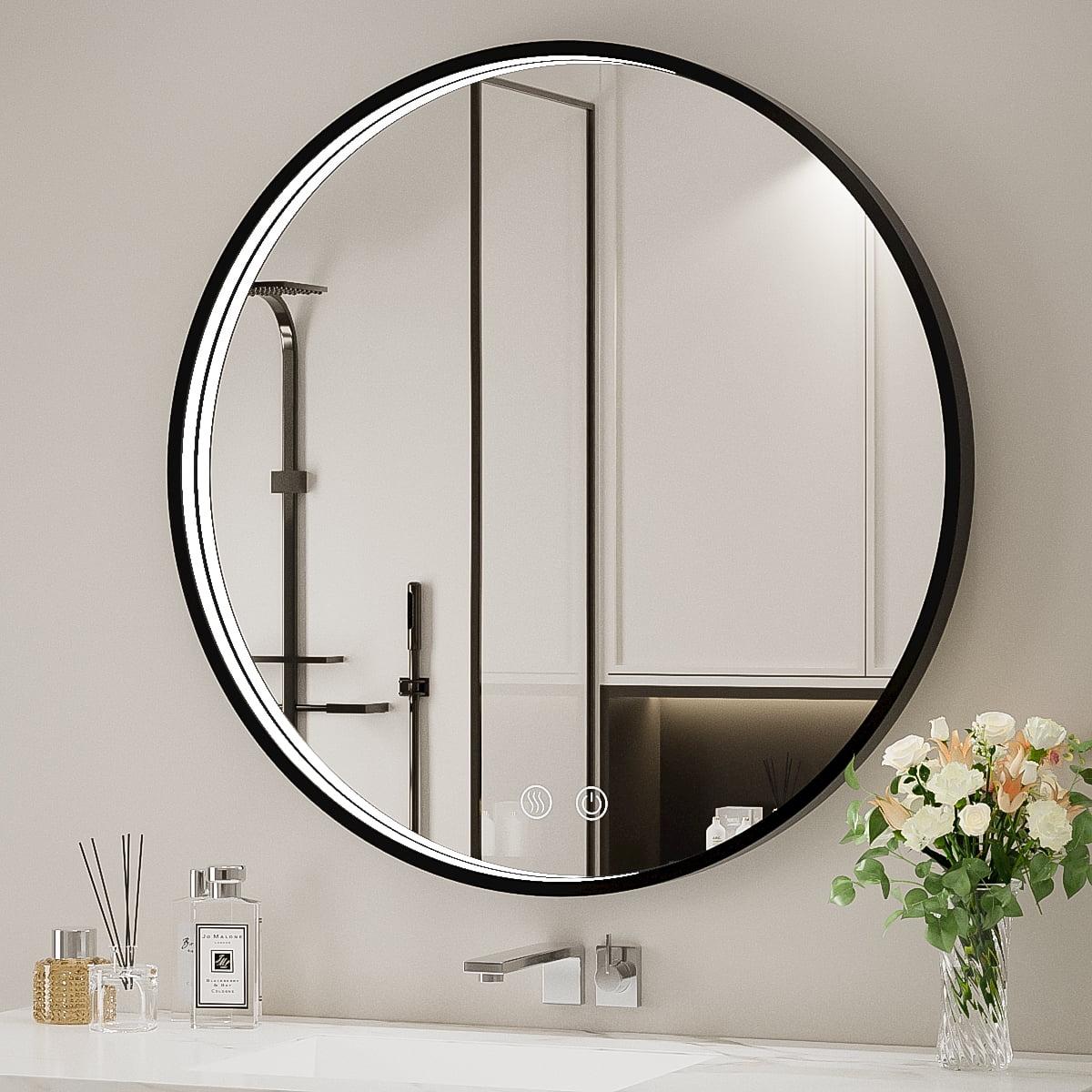 Tetote Black Round Mirror for Bathroom, 24 inch Modern Circle Mirrors, Wall Mounted Matte Metal Frame Entryway Decorative Farmhouse Vanity Mirror
