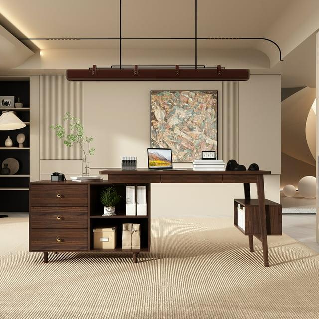 KULAGAGA Writing Desk with Drawers and File Cabinet, L Shaped Office Desk Computer Table, Espresso