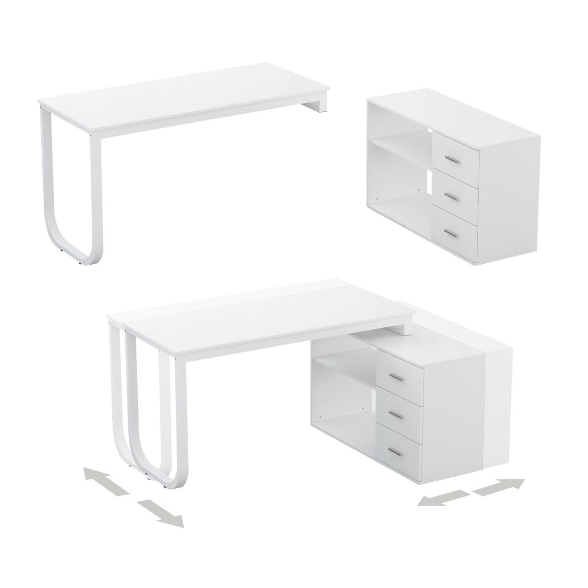 FUFU and GAGA L-Shaped Desk with 3 Drawers, White, MDF Finish