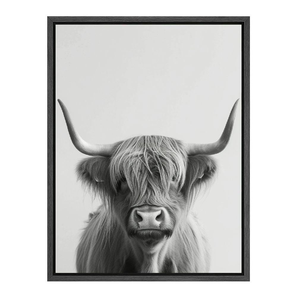 Lingy  Highland Cow Wall Art Farmhouse Decor Canvas Printed Black and White Cow Pictures Wall Decor Modern Western Rustic Artwork Decorations for Bedroom Office Living Room  16x12in