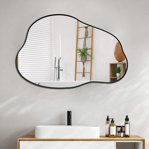 Funtouch Irregular Wall Mirrors 24"x 36" Cloud Shaped Mirrors for Bathroom, Aluminum Alloy Frame Black