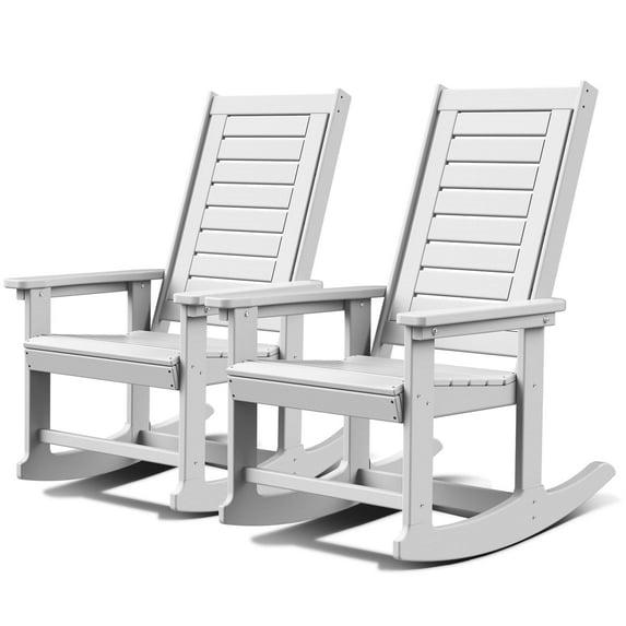 KINGYES Outdoor Rocking Chair Set of 2, High Density Polyethylene Patio Rocking Chairs, White