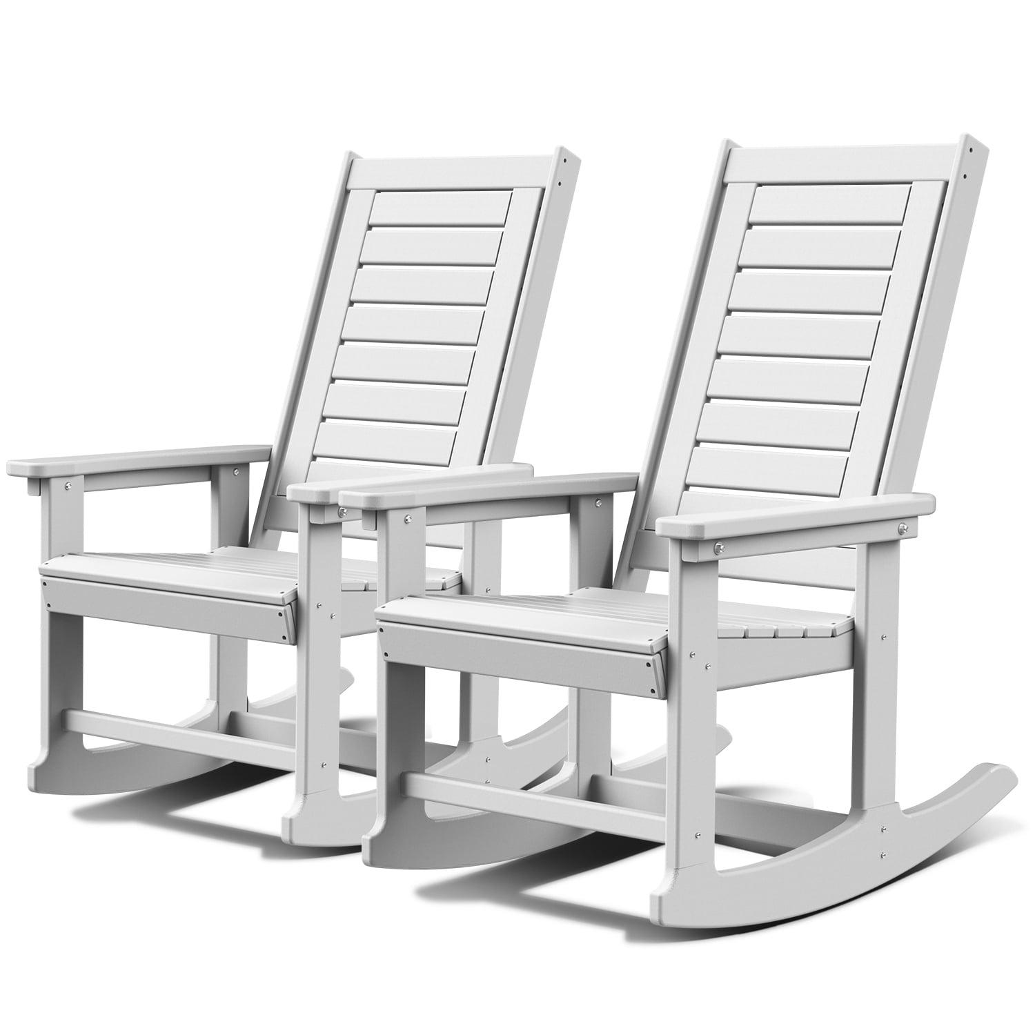 KINGYES Outdoor Rocking Chair Set of 2, High Density Polyethylene Patio Rocking Chairs, White