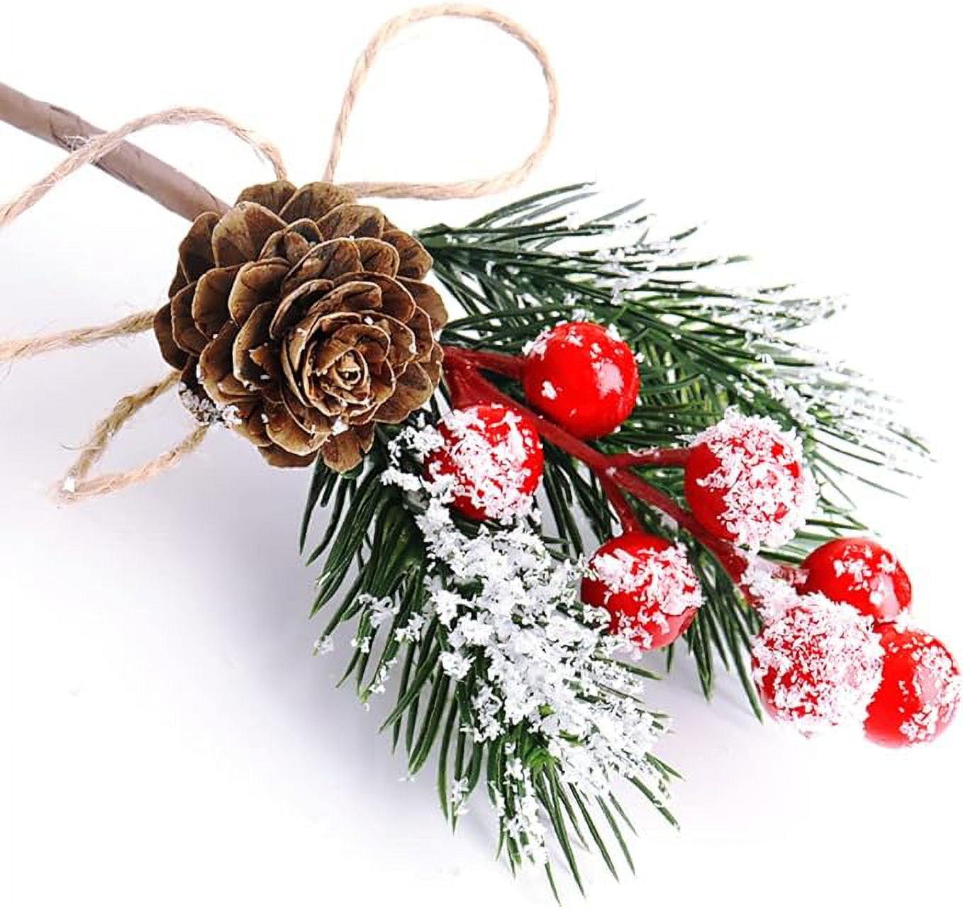 FUTERLY 10 Pcs Christmas Berries Pine Cones for DIY Crafts-Christmas Tree Picks Spray Evergreen Artificial Pine Branches Holly Stem,Xmas Garland Décor,Gift Wrap Embellishment (Red)