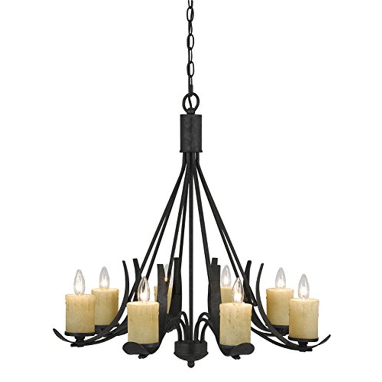 Black Iron 8-Light Chandelier with Drip Candle Sleeves