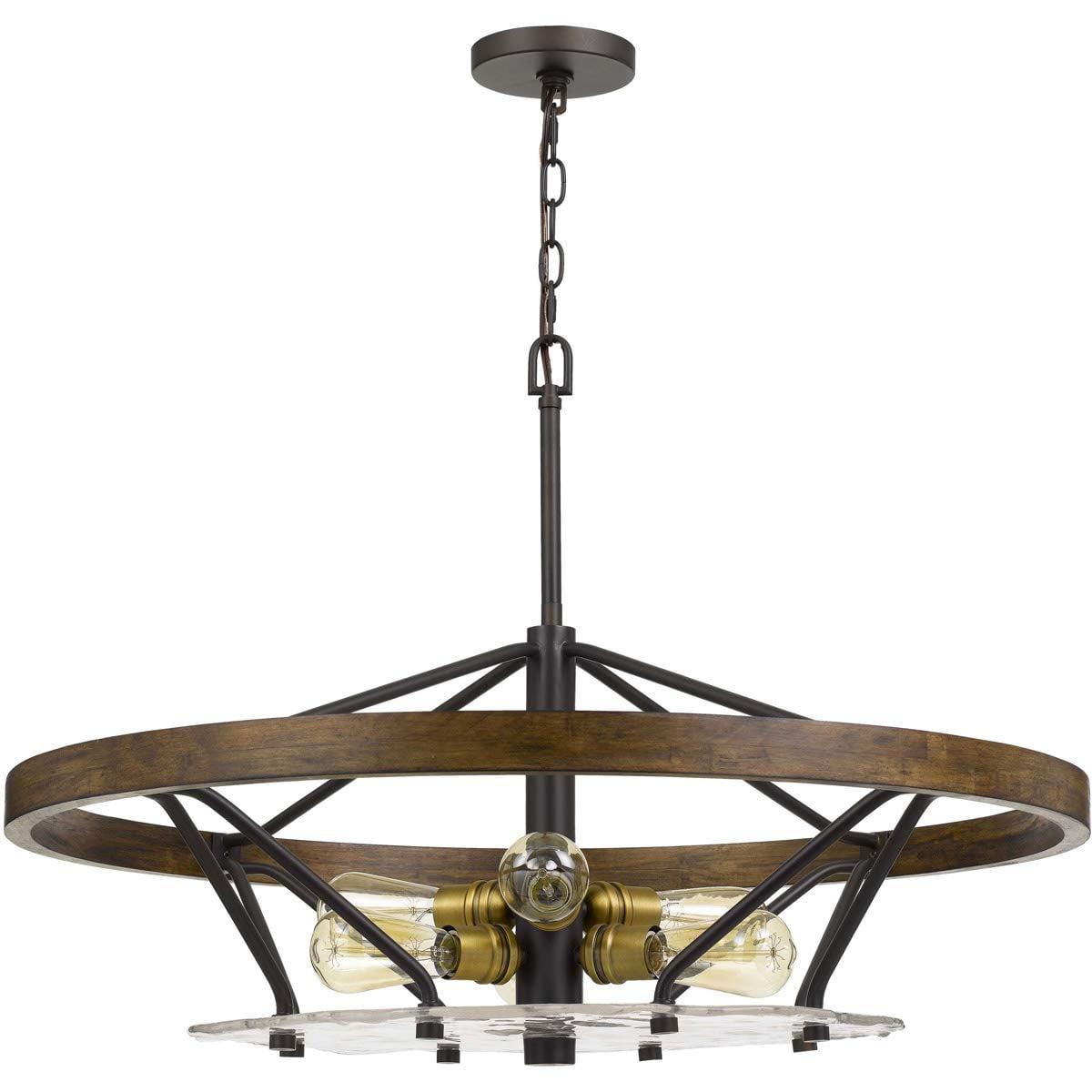 Sherrill 22" Tall Rippled Glass and Pine Wood Bronze Chandelier