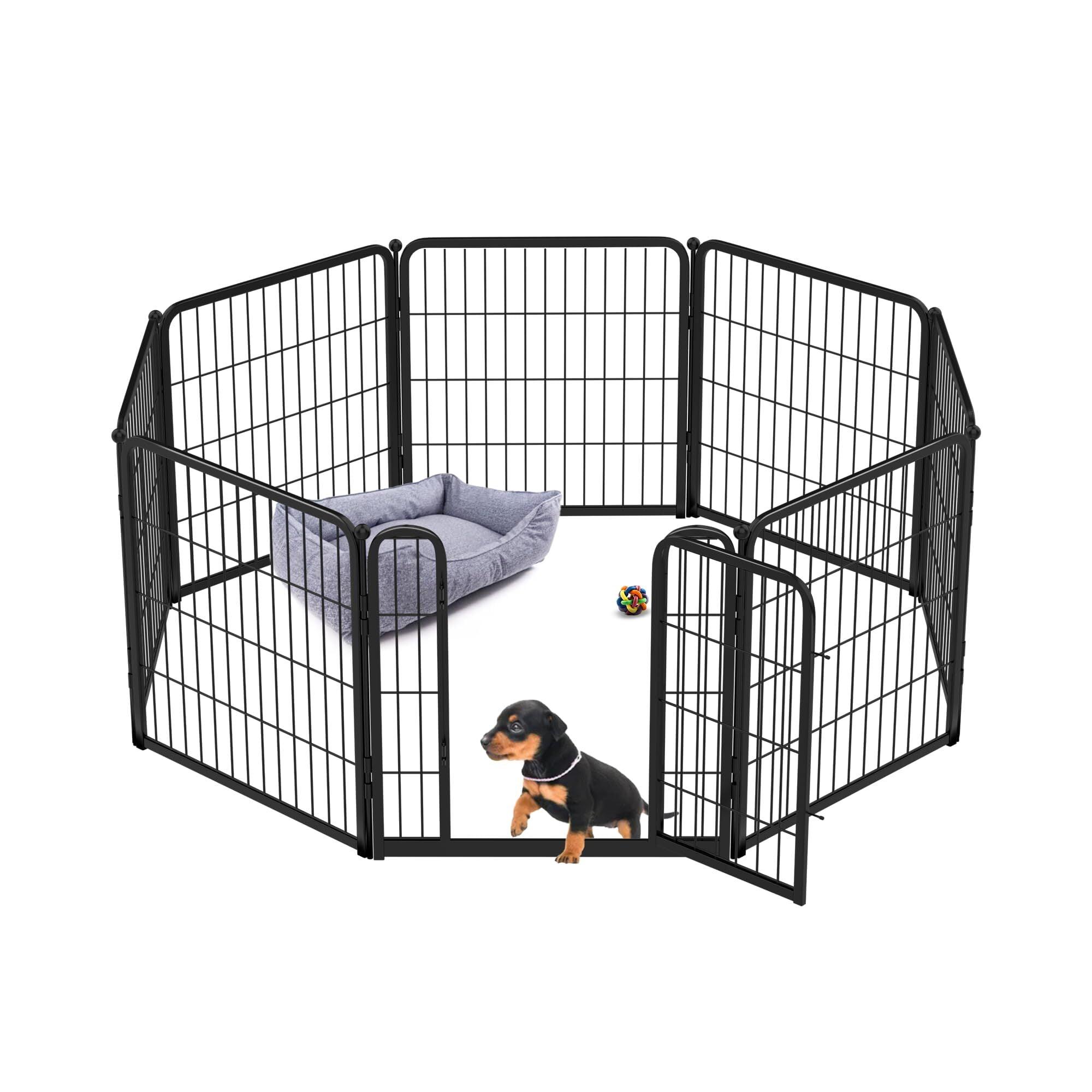 Black 24-Inch 8-Panel Metal Indoor Dog Playpen