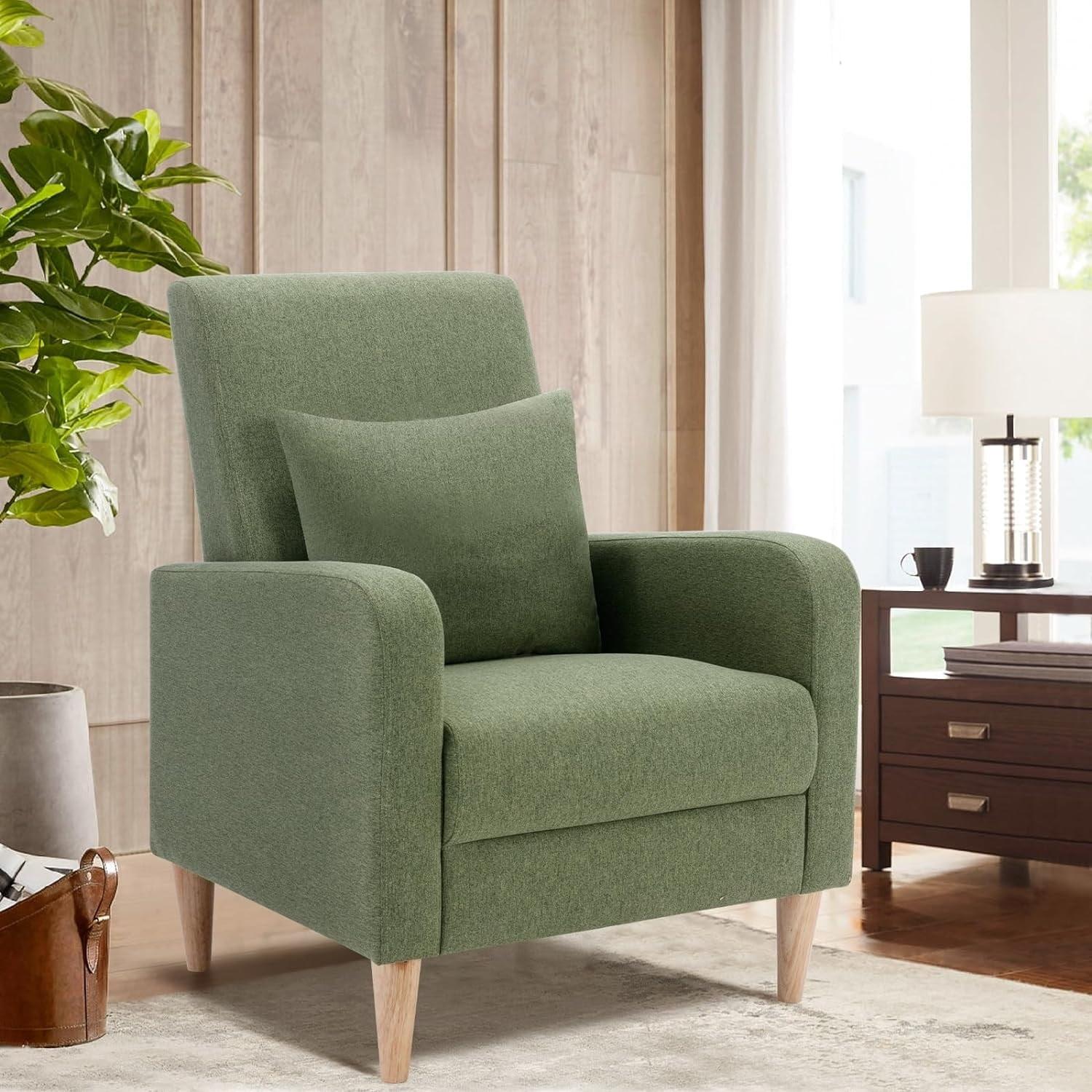Fabric/Leather Modern Accent Chairs with Lounge Seat set of 1 - Green-F
