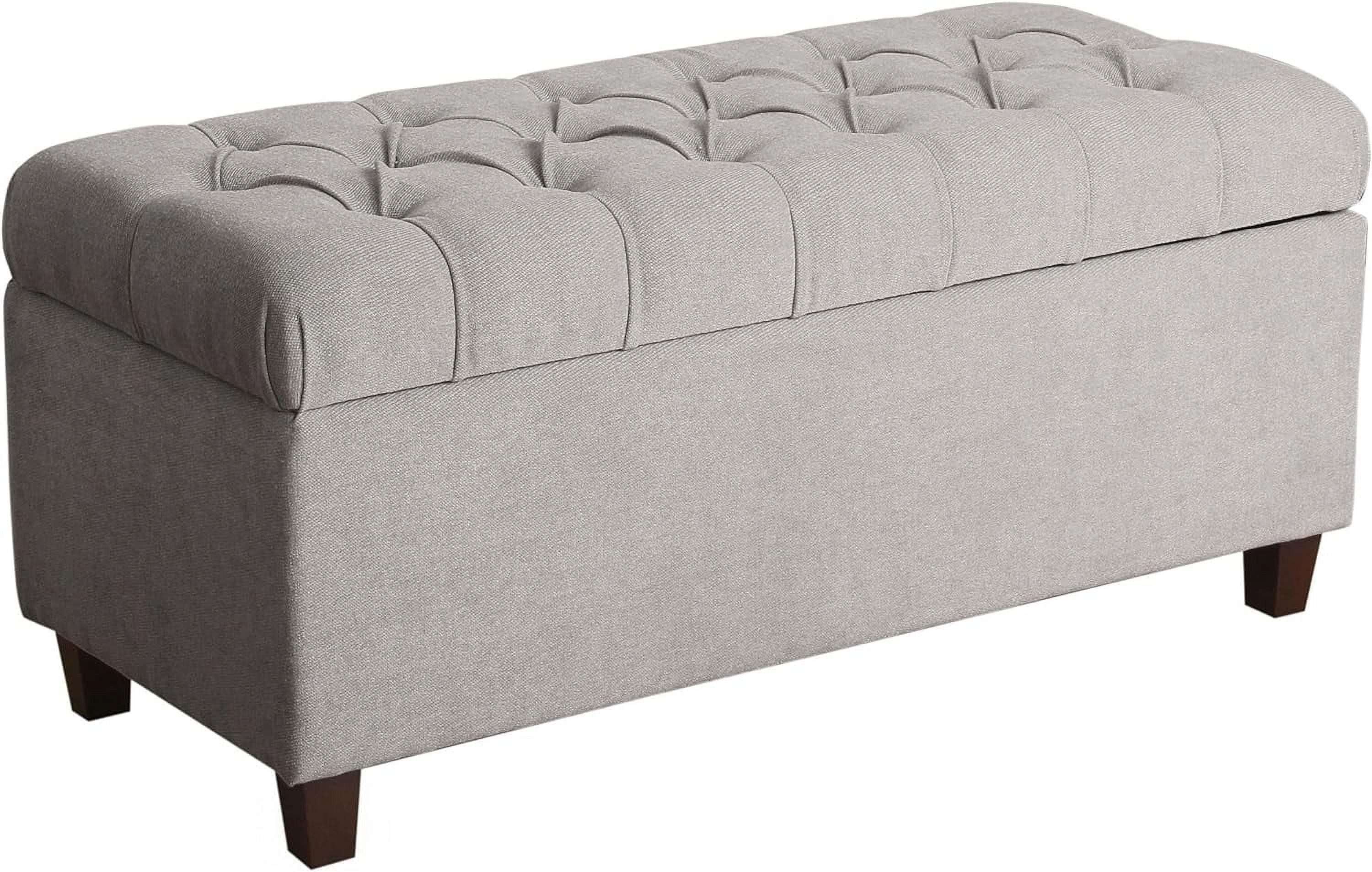 Contemporary Light Gray Tufted Bench with Walnut Brown Storage