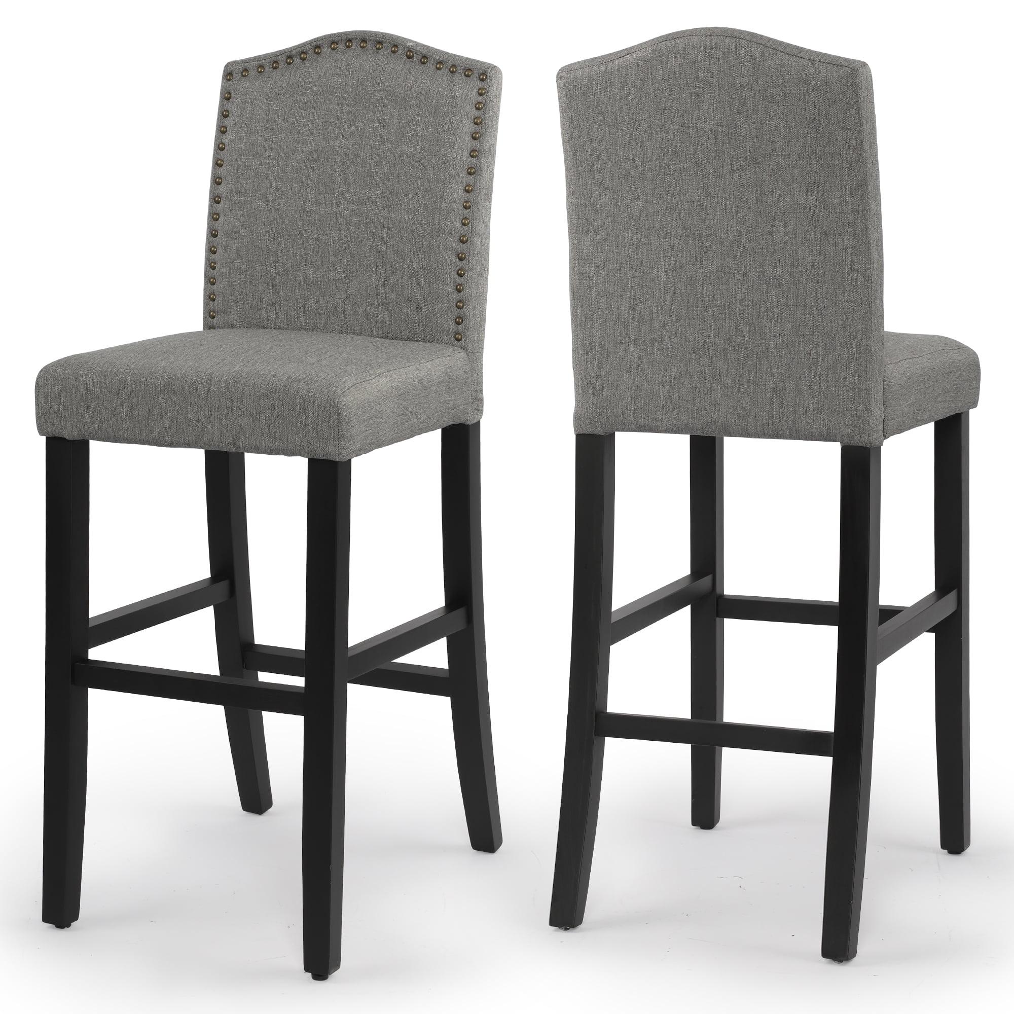 Gray Linen Upholstered Counter Height Dining Chairs with Nailhead Trim, Set of 2