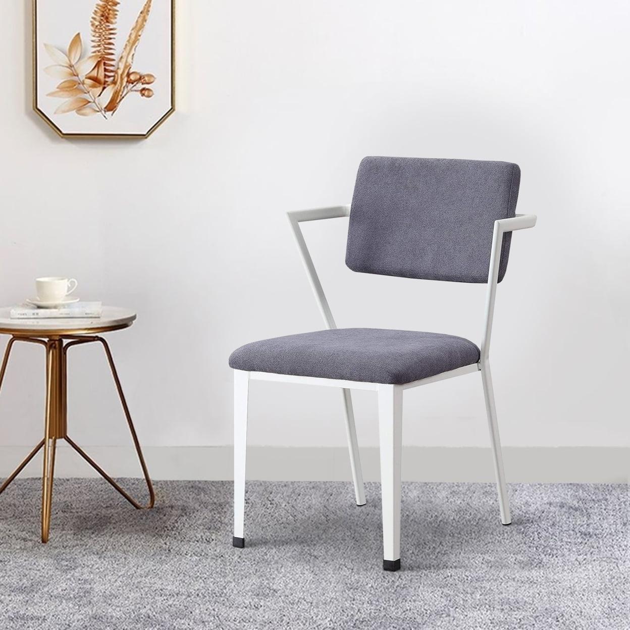 Gray Fabric and White Metal Upholstered Side Chair