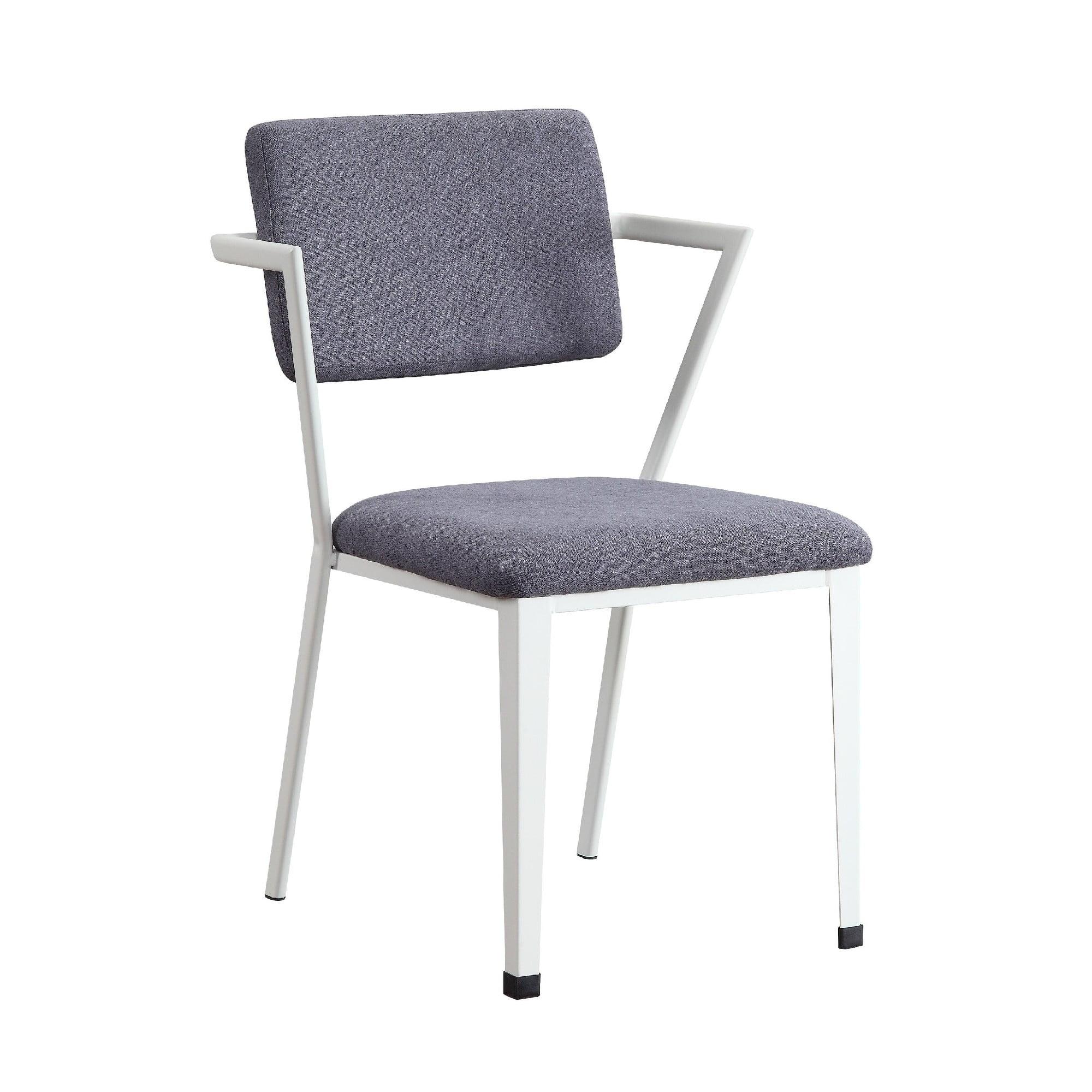 Fabric Upholstered Metal Dining Chair, Set of 2, White and Gray