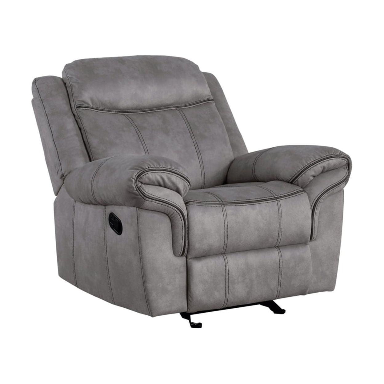 Fabric Upholstered Metal Reclining Club Chair with Center Console Gray - Saltoro Sherpi