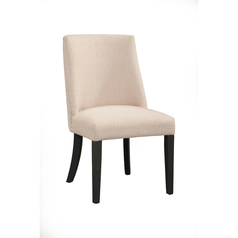 Cream Upholstered Parsons Side Chair with Black Wood Legs