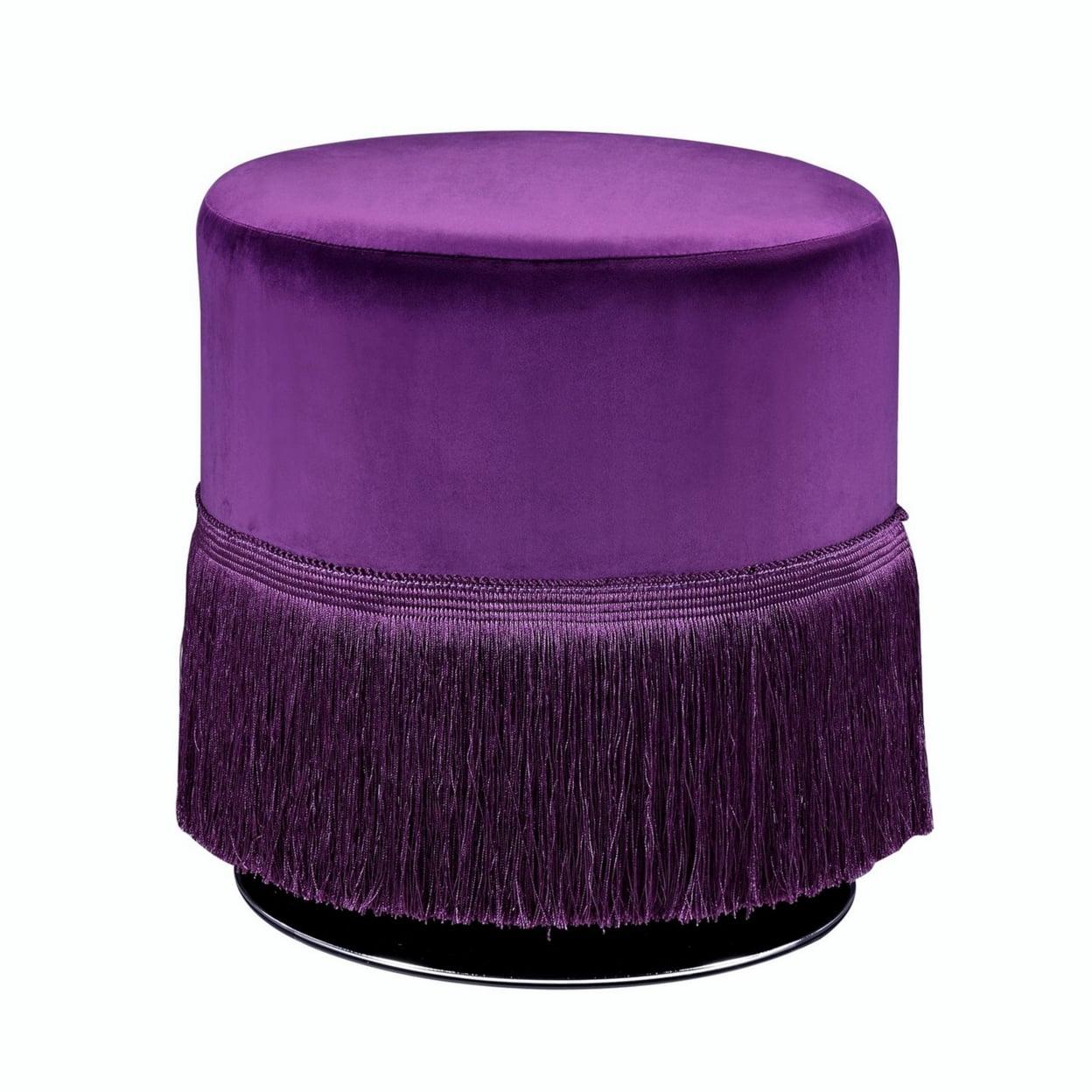 Purple Velvet Tufted Round Ottoman with Metal Base