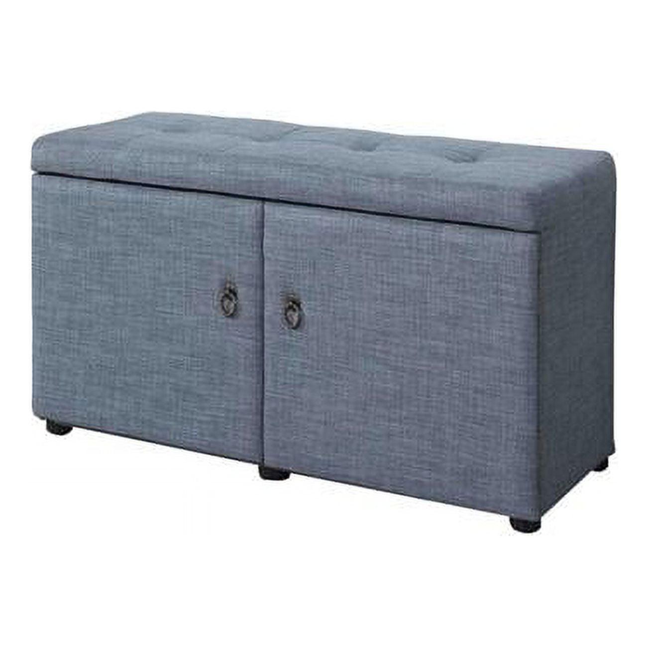 Slate Blue Upholstered Shoe Storage Bench with Button Tufted Seat