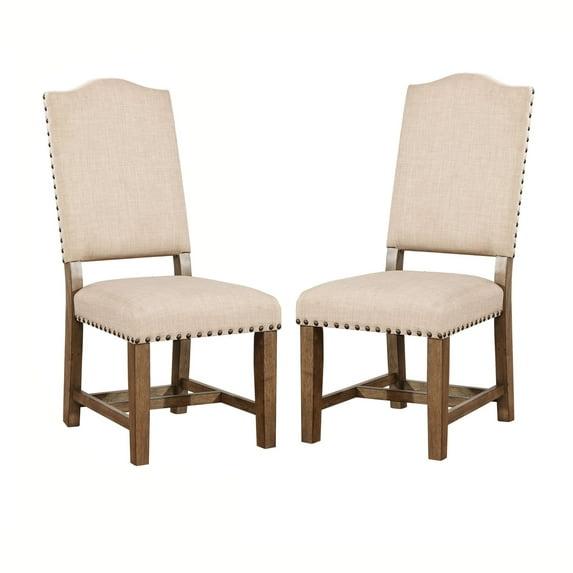 Fabric Upholstered Solid Wood Side Chair, Pack of Two, Beige and Brown - Saltoro Sherpi