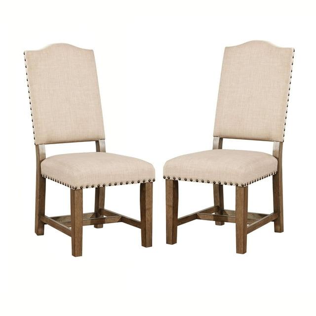 Fabric Upholstered Solid Wood Side Chair, Pack of Two, Beige and Brown - Saltoro Sherpi