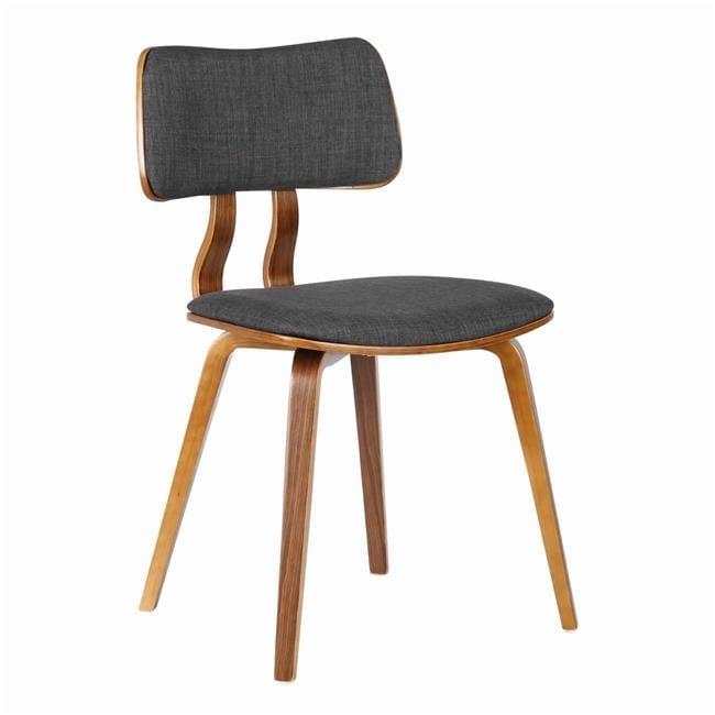 Fabric Upholstered Split Curved Back Wood Dining Chair, Brown & Dark Gray