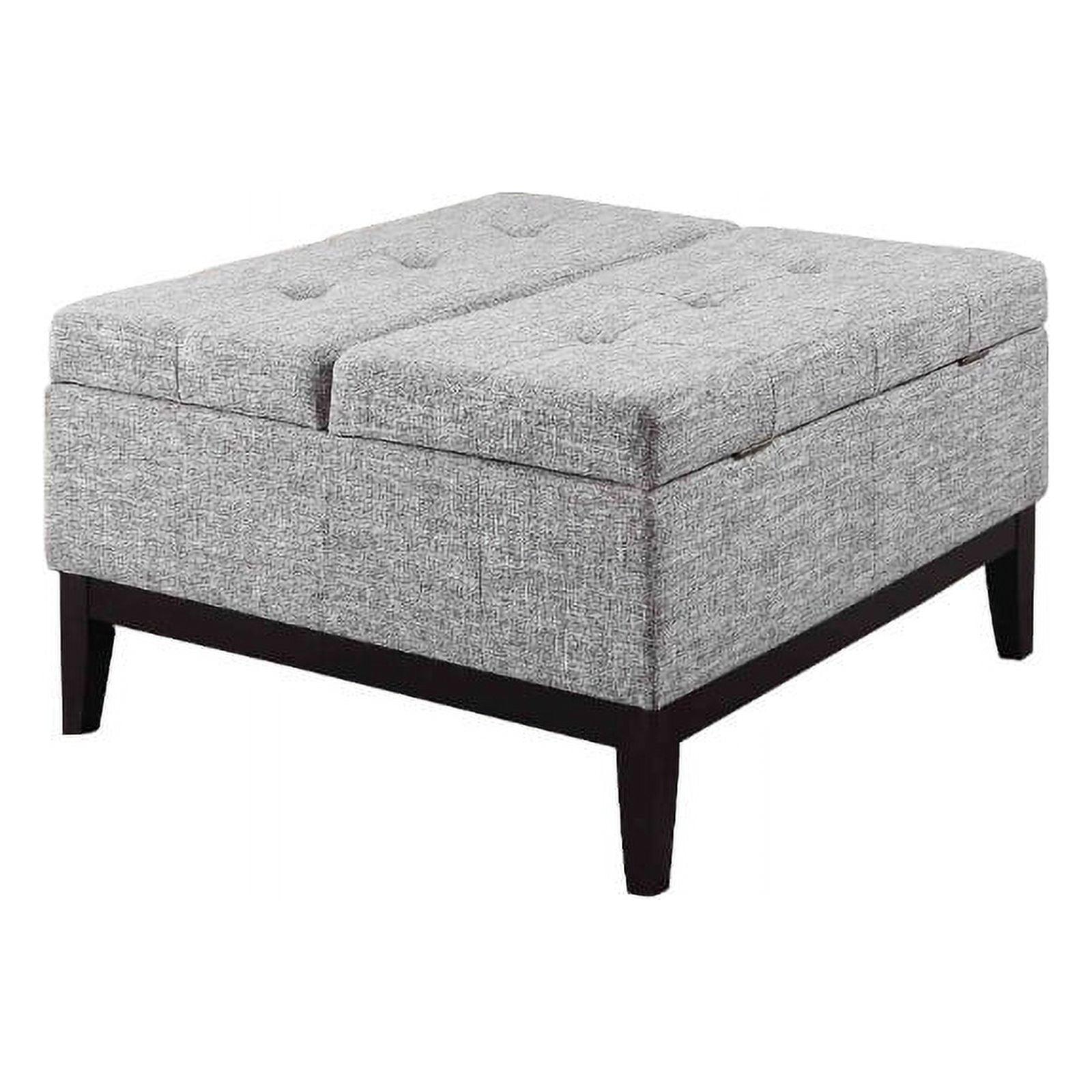 Gray Upholstered Lift-Top Storage Coffee Table with Wood Legs