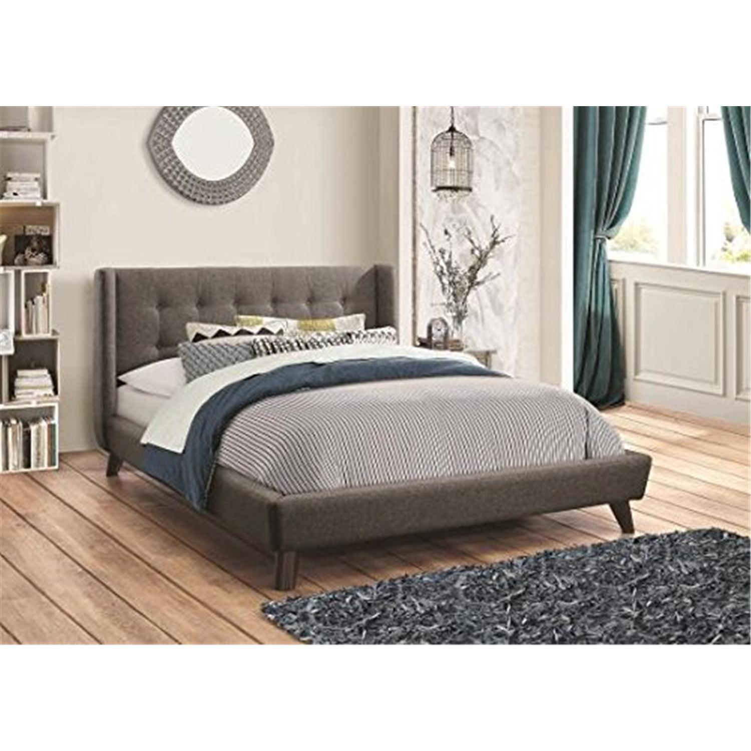 Modern Grey Fabric Tufted Wingback California King Bed with Wood Frame