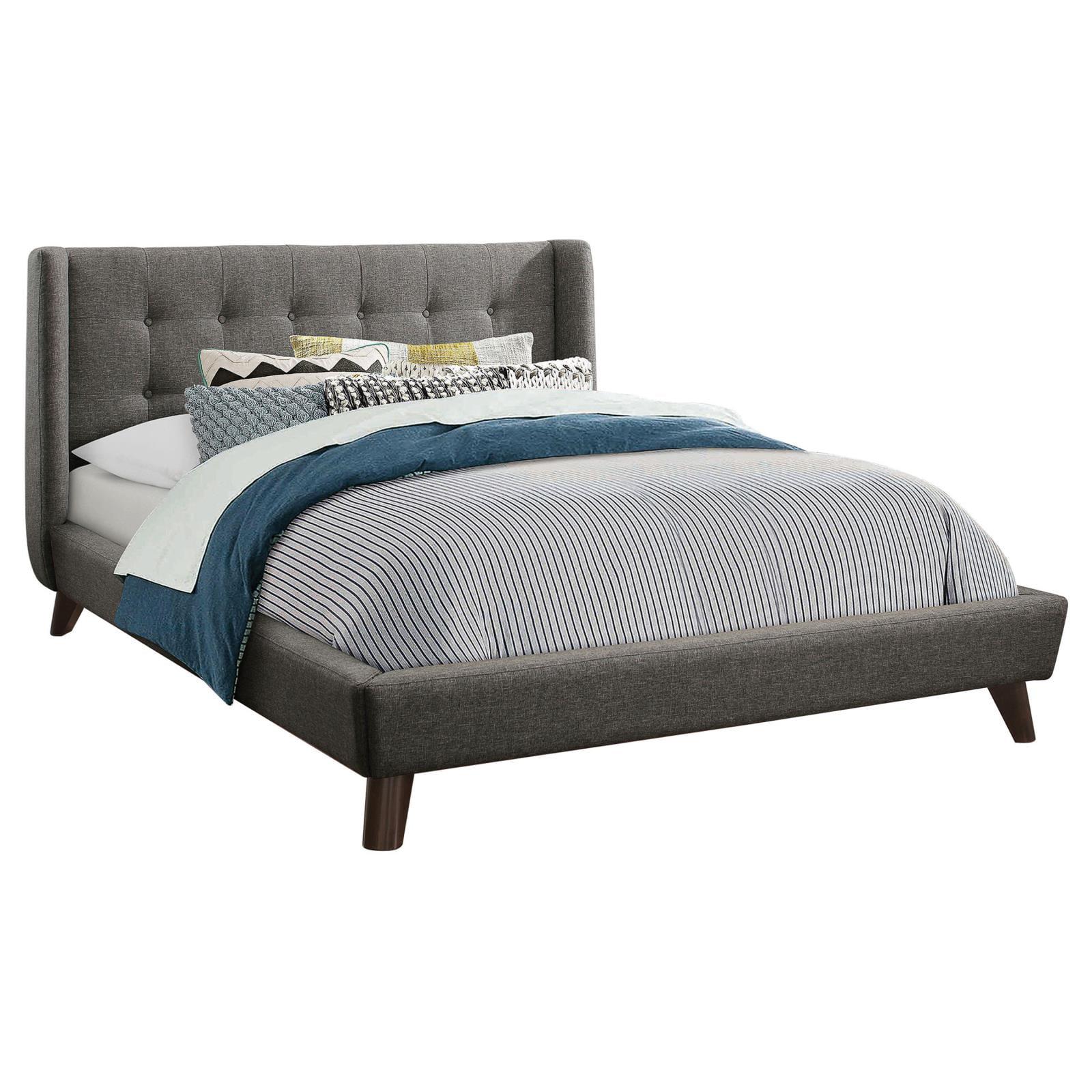 Modern Grey Fabric Tufted Wingback California King Bed with Wood Frame
