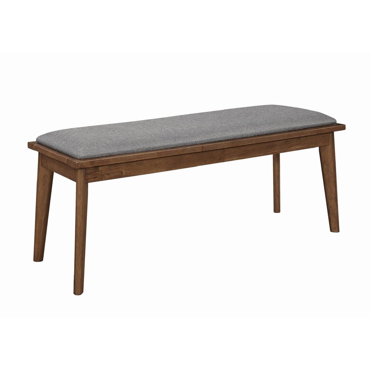 Fabric Upholstered Wooden Bench with Chamfered Legs Gray and Brown - Saltoro Sherpi