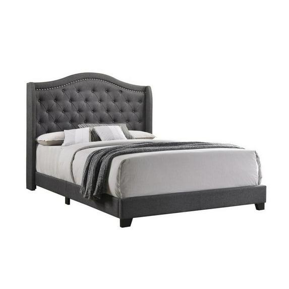 Fabric Upholstered Wooden Demi Wing Full Bed with Camelback Headboard Gray - Saltoro Sherpi
