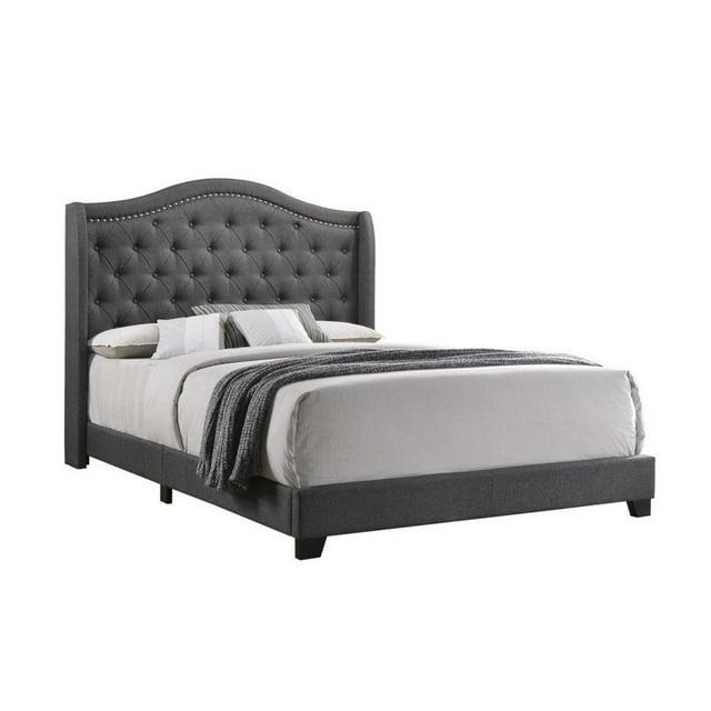 Fabric Upholstered Wooden Demi Wing Full Bed with Camelback Headboard Gray - Saltoro Sherpi