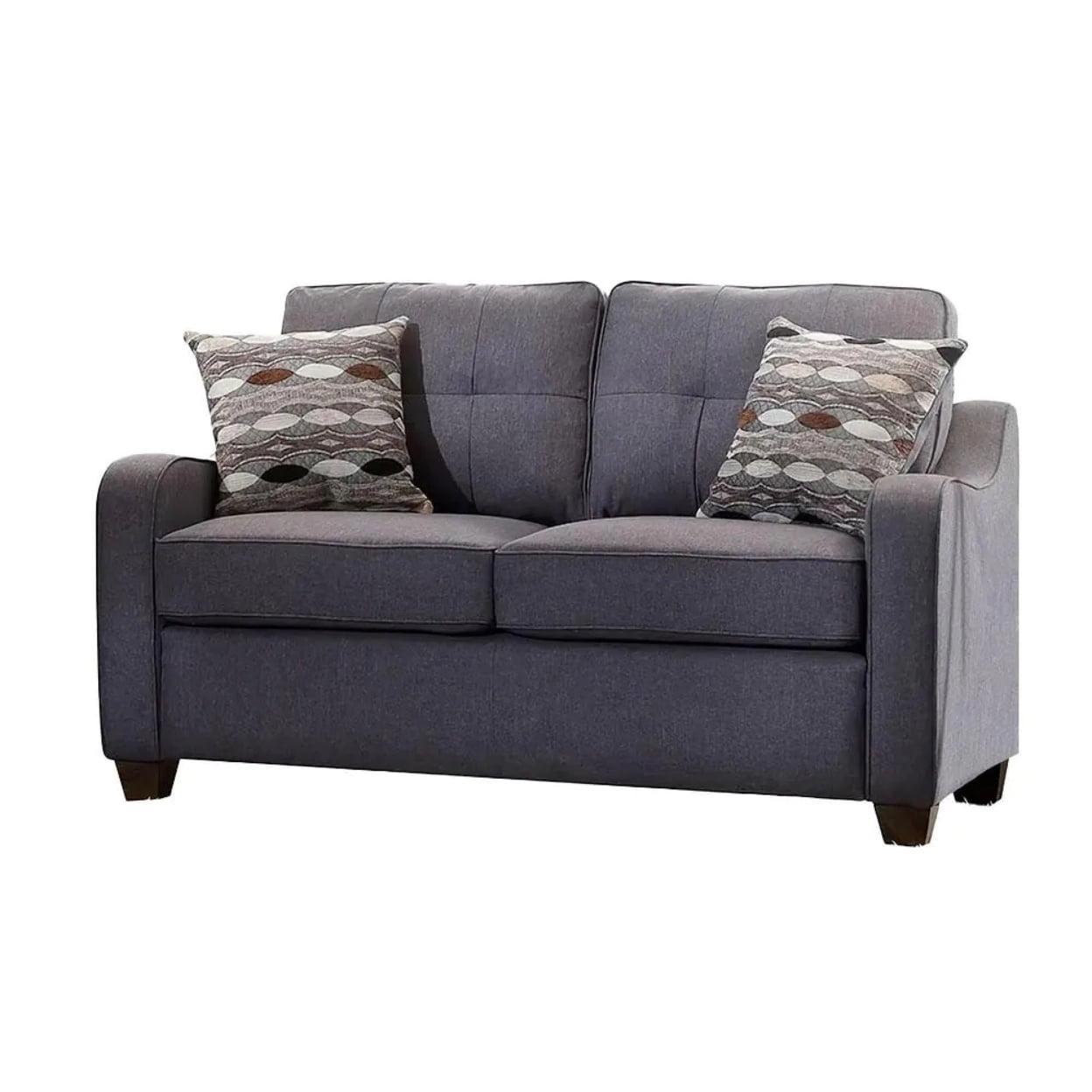 Elegant Gray Linen 50" Tufted Loveseat with Removable Cushions