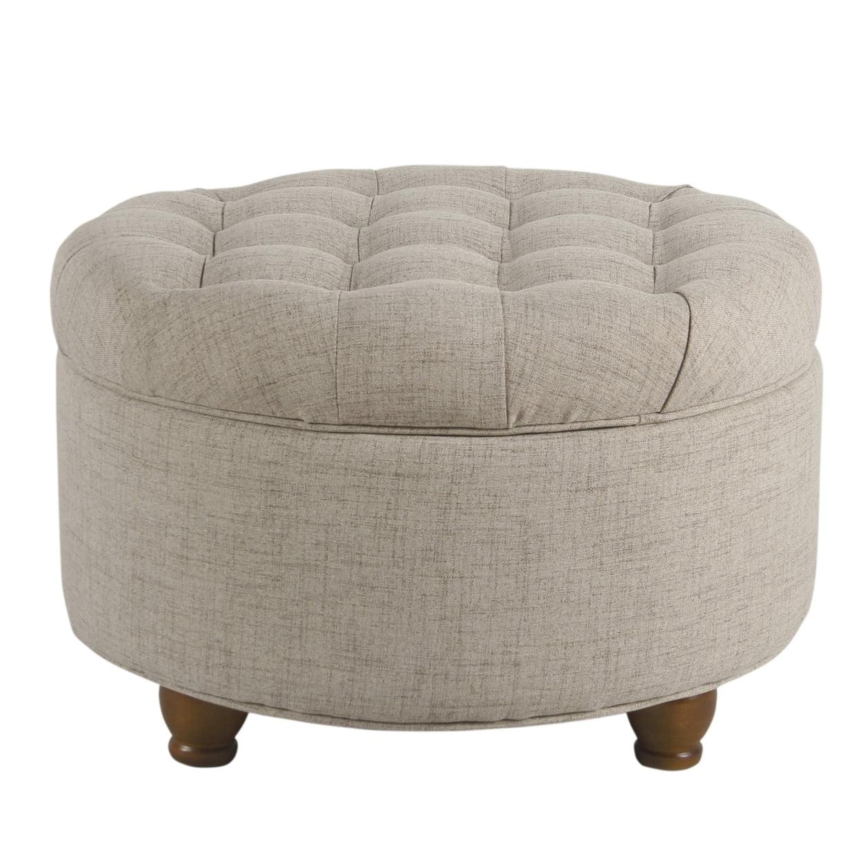 Large Tufted Round Storage Ottoman - HomePop