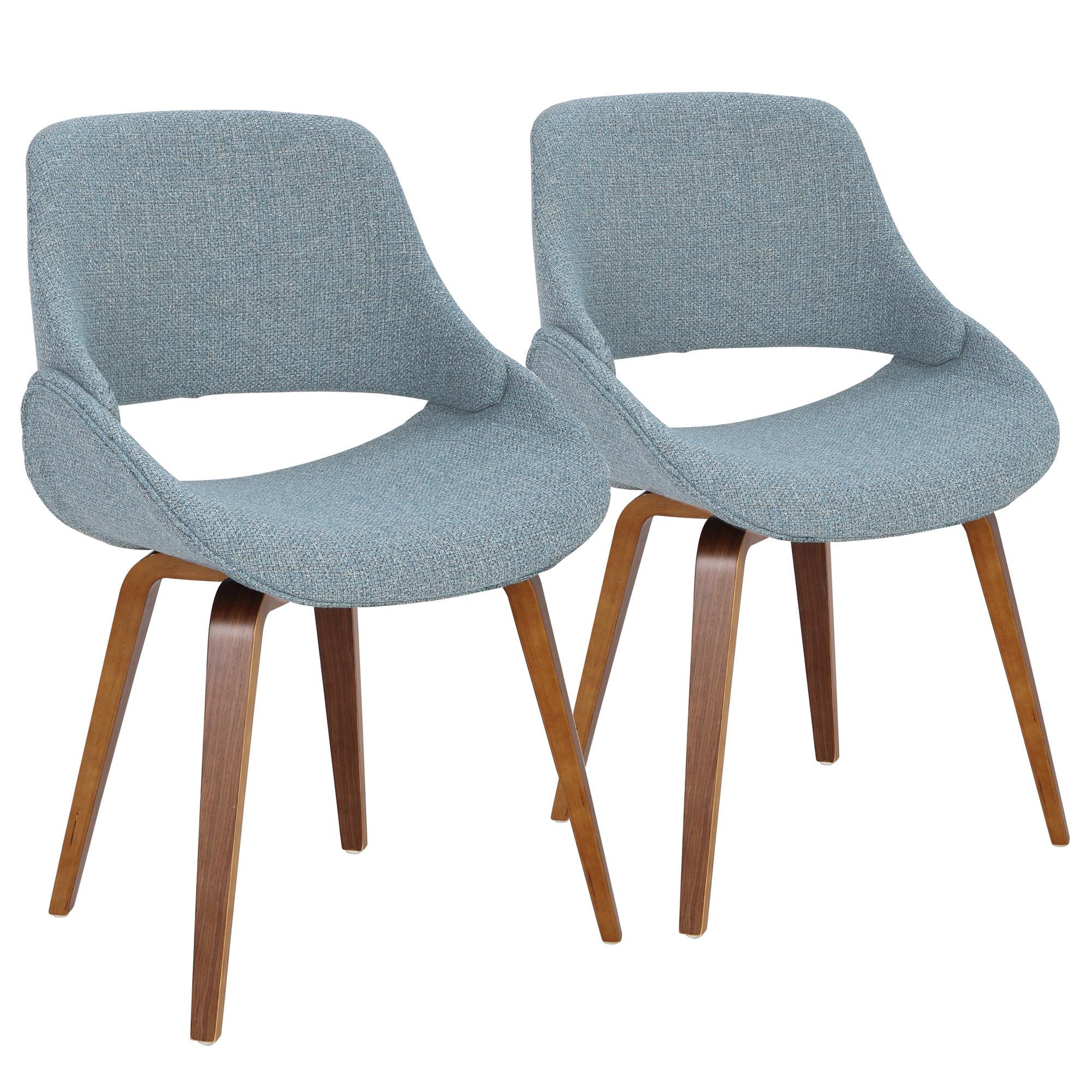 Set of 2 Blue Upholstered Walnut Parsons Side Chairs