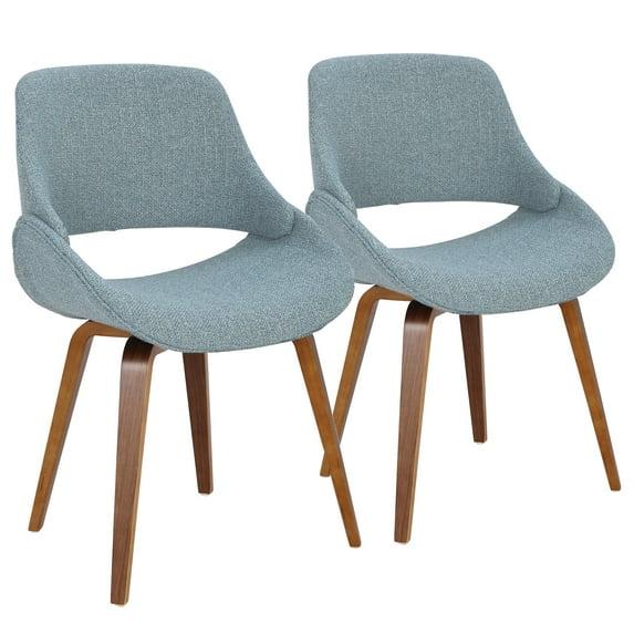 LumiSource Set of 2 Fabrico Mid Century Modern Dining/Accent Chair Walnut Blue:: Polyester Upholstery, Wood Legs, Floor Protectors