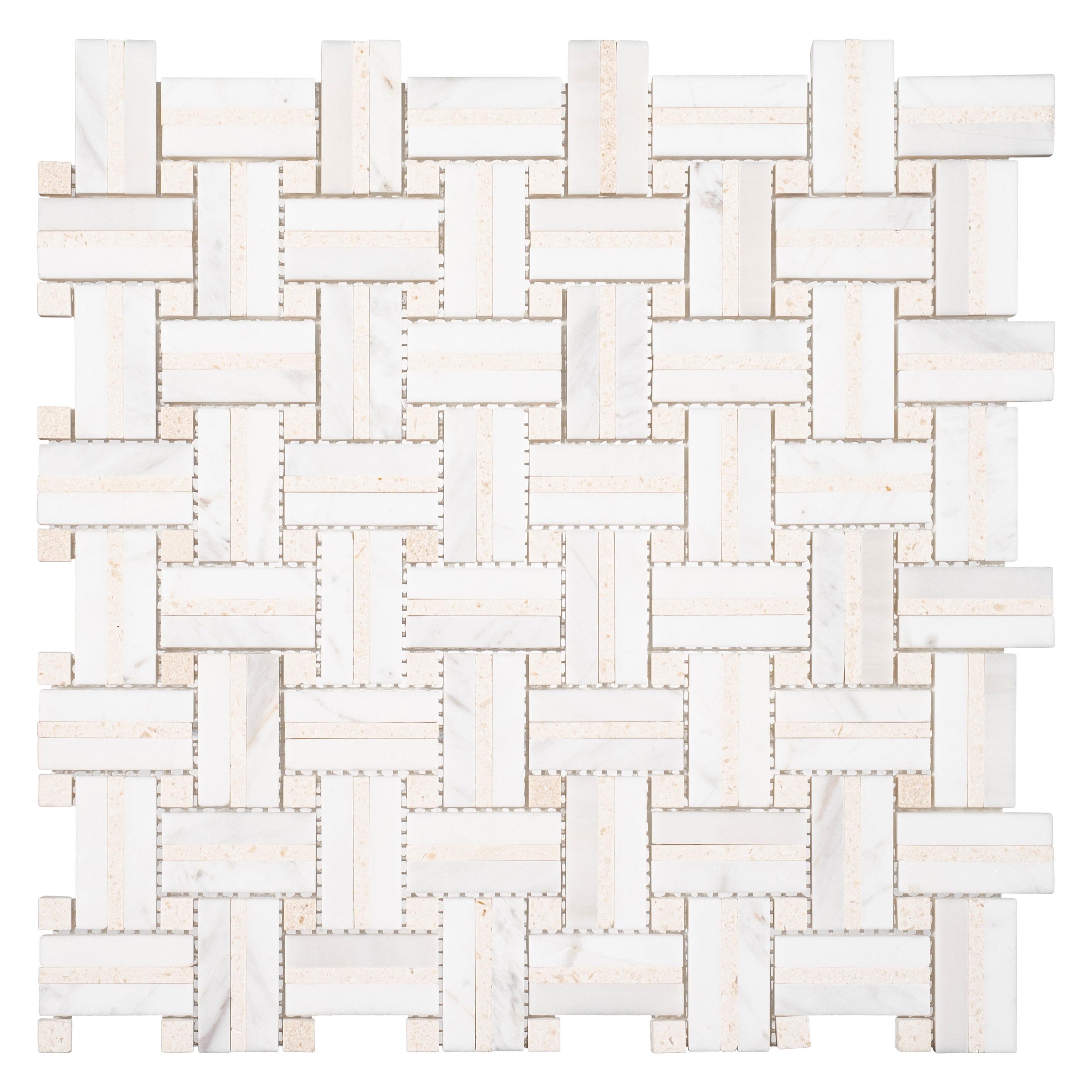 Fabrique 1" x 2" Natural Stone Marble Basketweave Kitchen Backsplash, Bathroom Mosaic Wall and Floor Tile