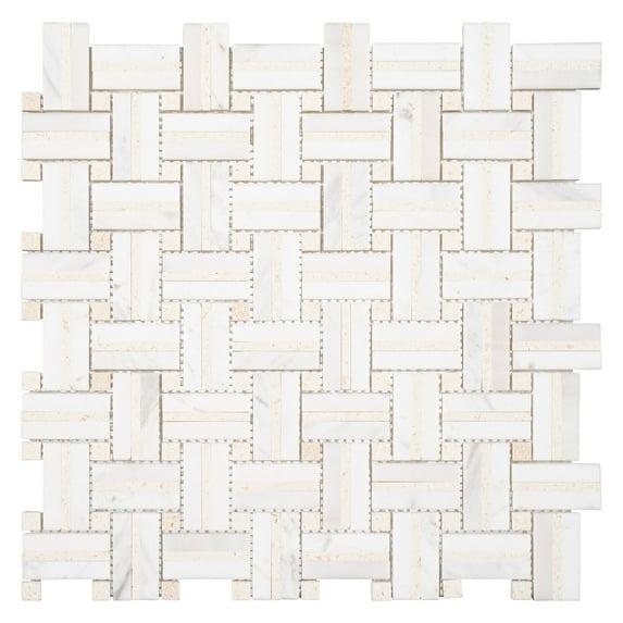 Fabrique 1-in. x 2-in. Basketweave Marble Look Polished Natural Stone Wall & Floor Mosaic Tile